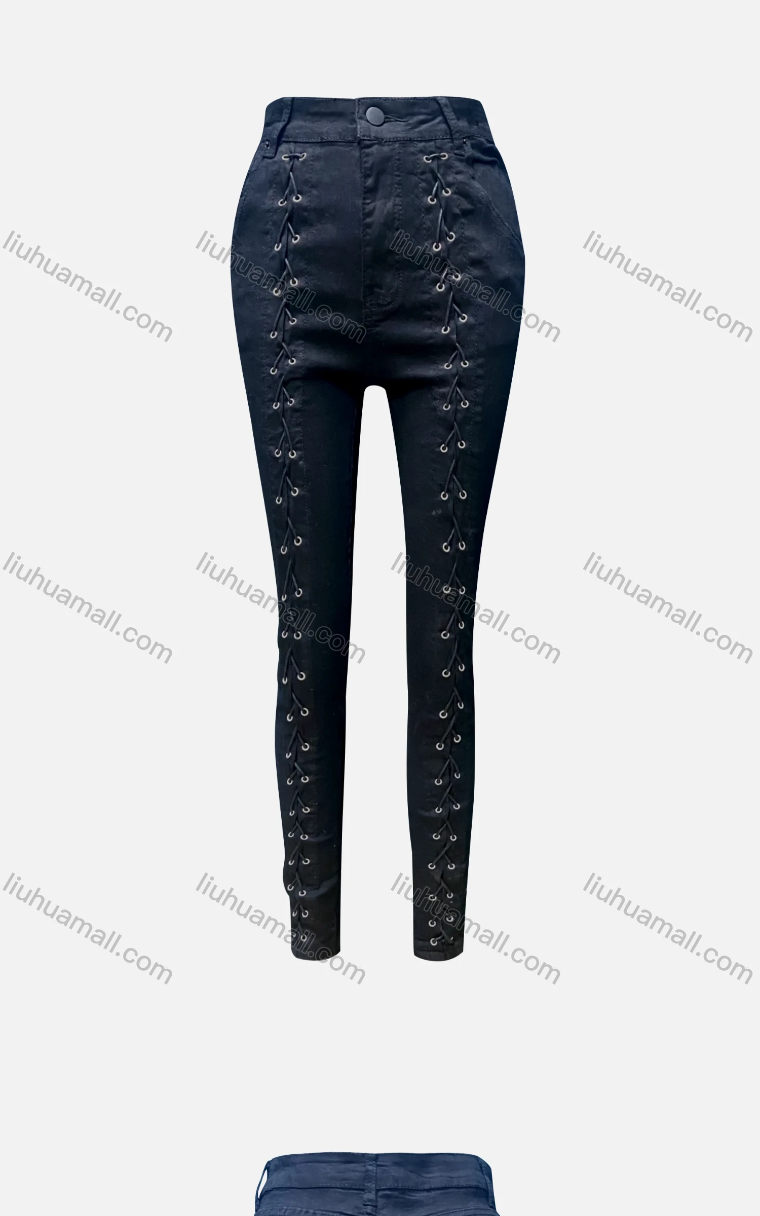 Wholesale Women's Casual Plain Patch Pocket Criss Cross Lace Up Skinny Jeans 4210# - Liuhuamall