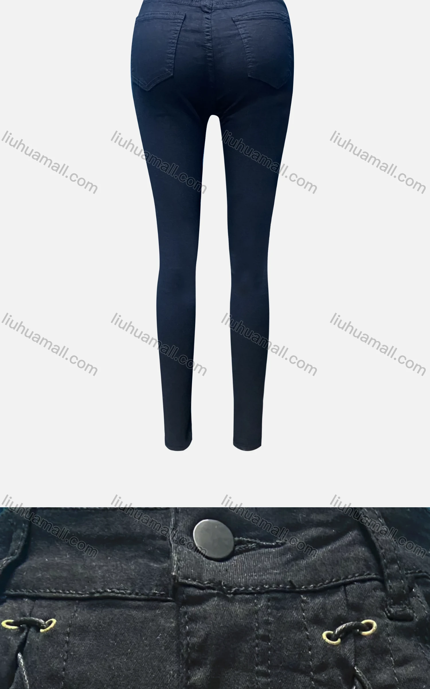 Wholesale Women's Casual Plain Patch Pocket Criss Cross Lace Up Skinny Jeans 4210# - Liuhuamall