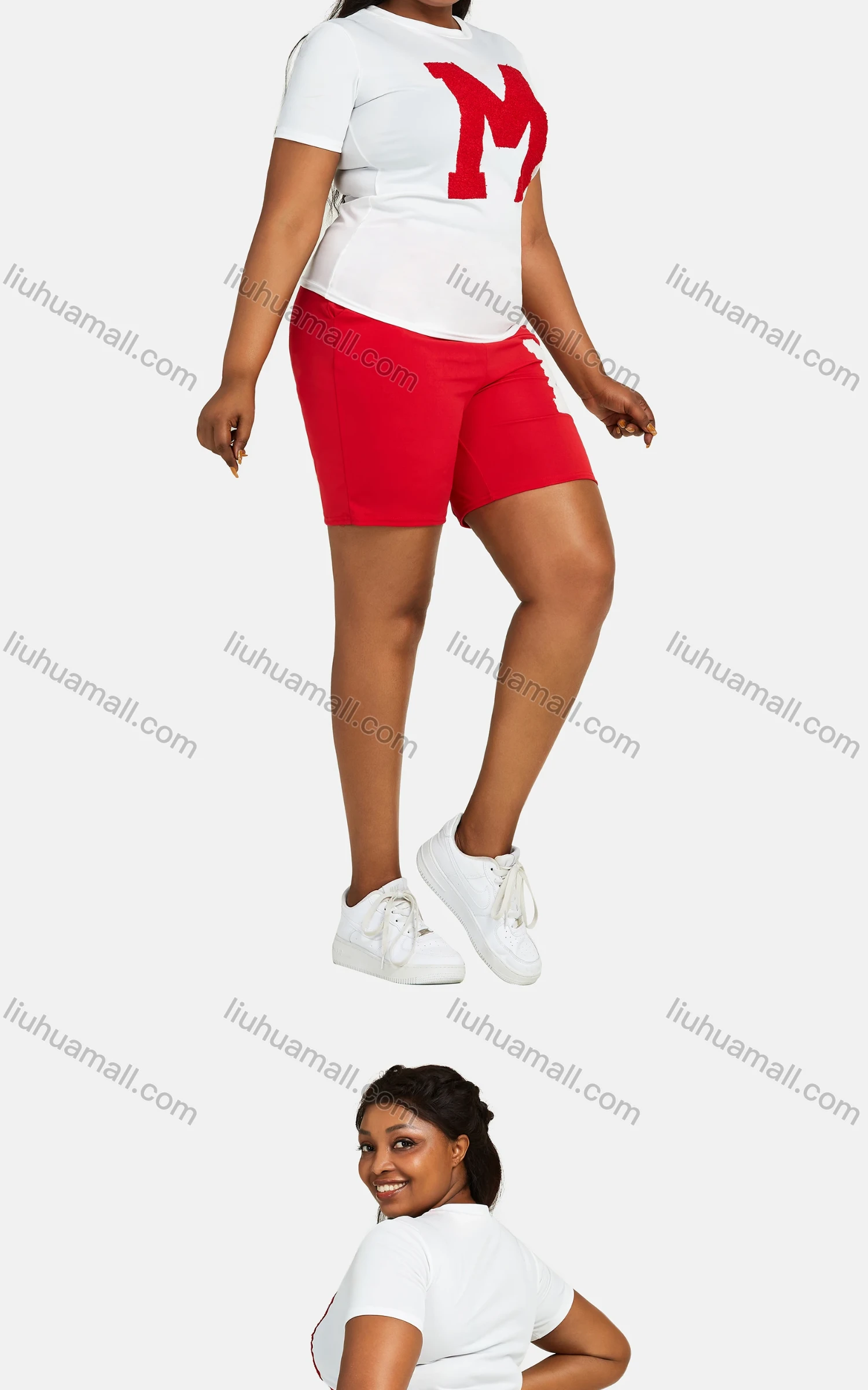 Wholesale Women's Casual 2 Piece Letter Short Sleeve Top & Shorts Set 28077# - Liuhuamall