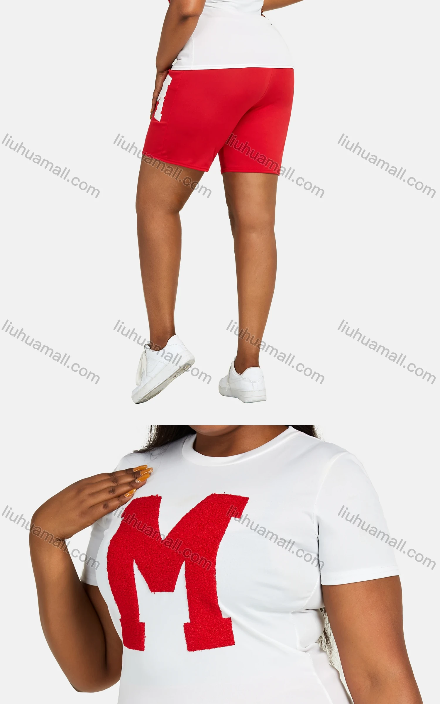 Wholesale Women's Casual 2 Piece Letter Short Sleeve Top & Shorts Set 28077# - Liuhuamall