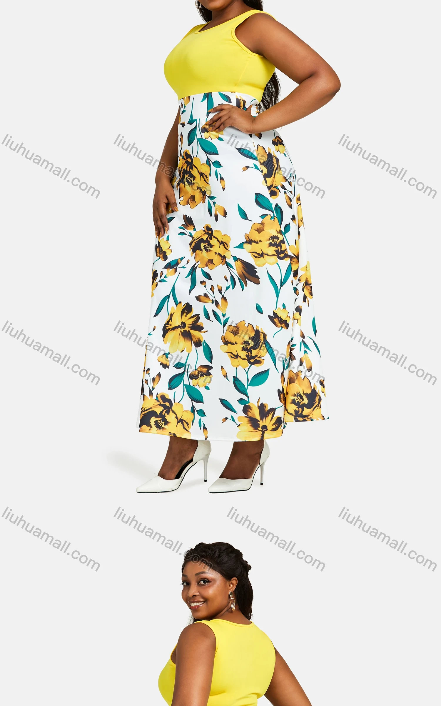 Wholesale Women's Sleeveless High Waist Splicing Floral Print Maxi Tank Dress 28141# - Liuhuamall