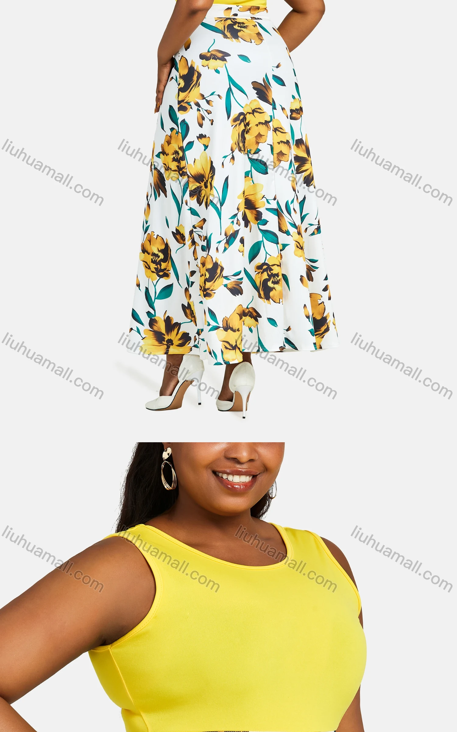 Wholesale Women's Sleeveless High Waist Splicing Floral Print Maxi Tank Dress 28141# - Liuhuamall