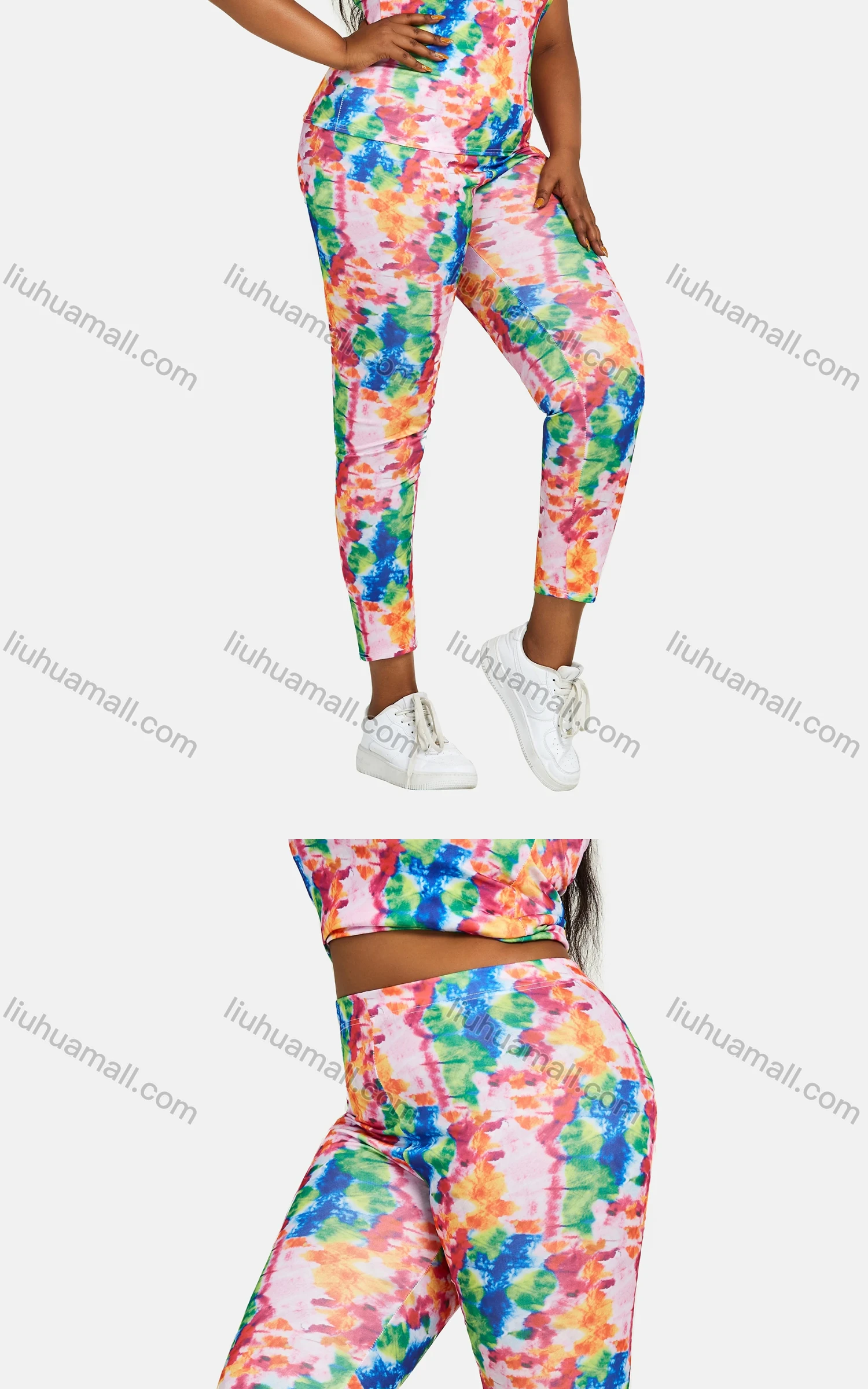 Wholesale Women's 3 Piece Silm Fit Allover Tie Dye Print T-Shirt & Cropped Pants Set With Bucket Hat 28172# - Liuhuamall