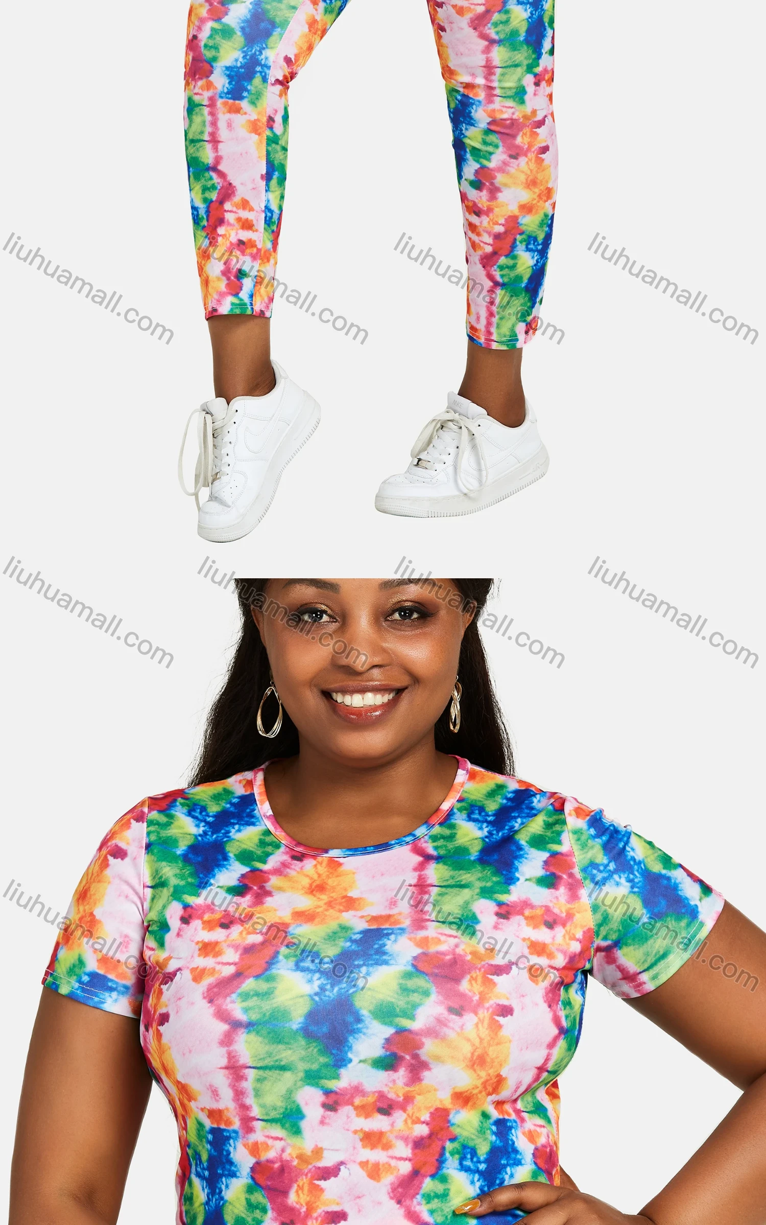 Wholesale Women's 3 Piece Silm Fit Allover Tie Dye Print T-Shirt & Cropped Pants Set With Bucket Hat 28172# - Liuhuamall