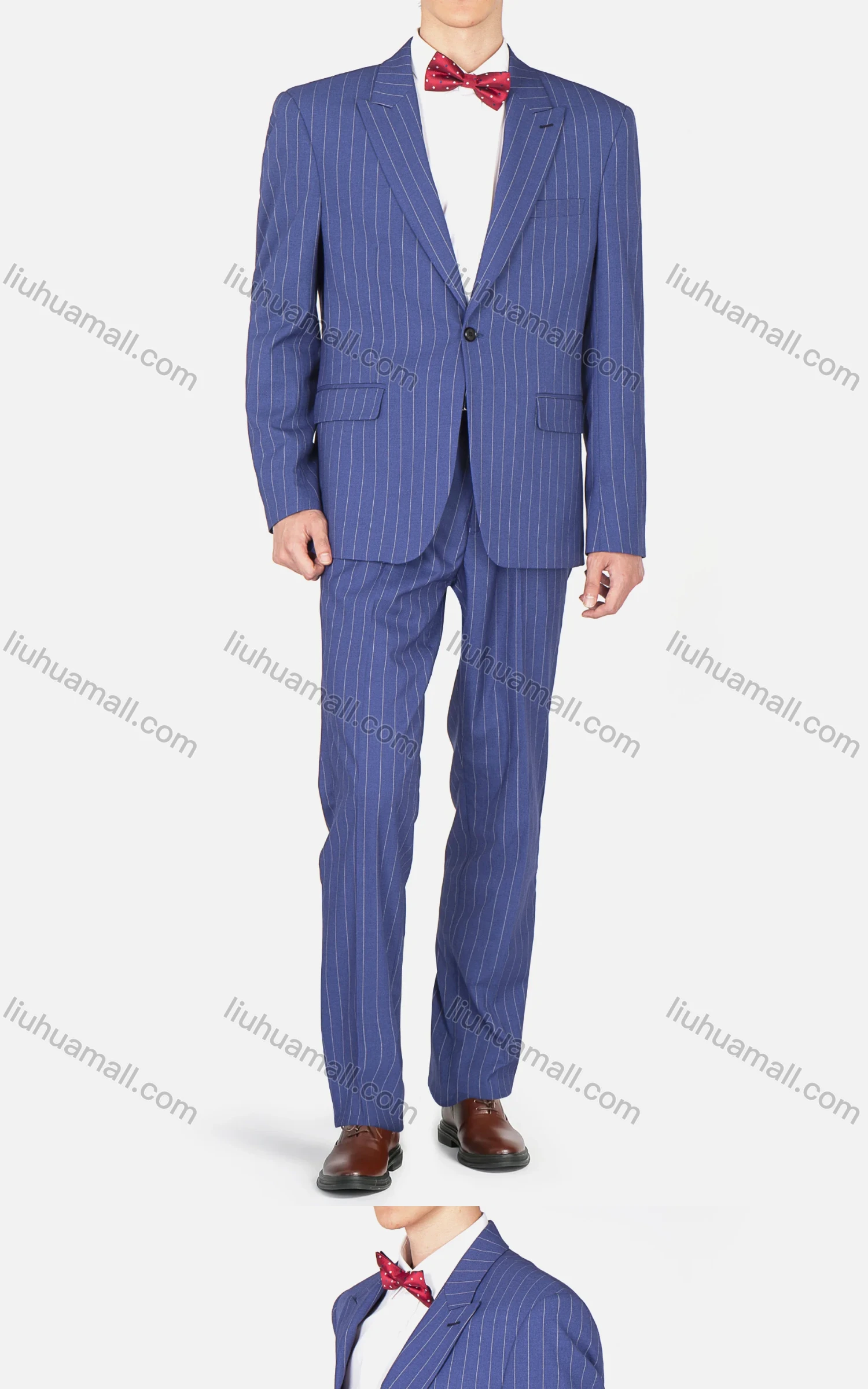 Wholesale Men's Fashion Striped Lapel One Button Pockets Blazer & Pants 2 Piece Sets - Liuhuamall