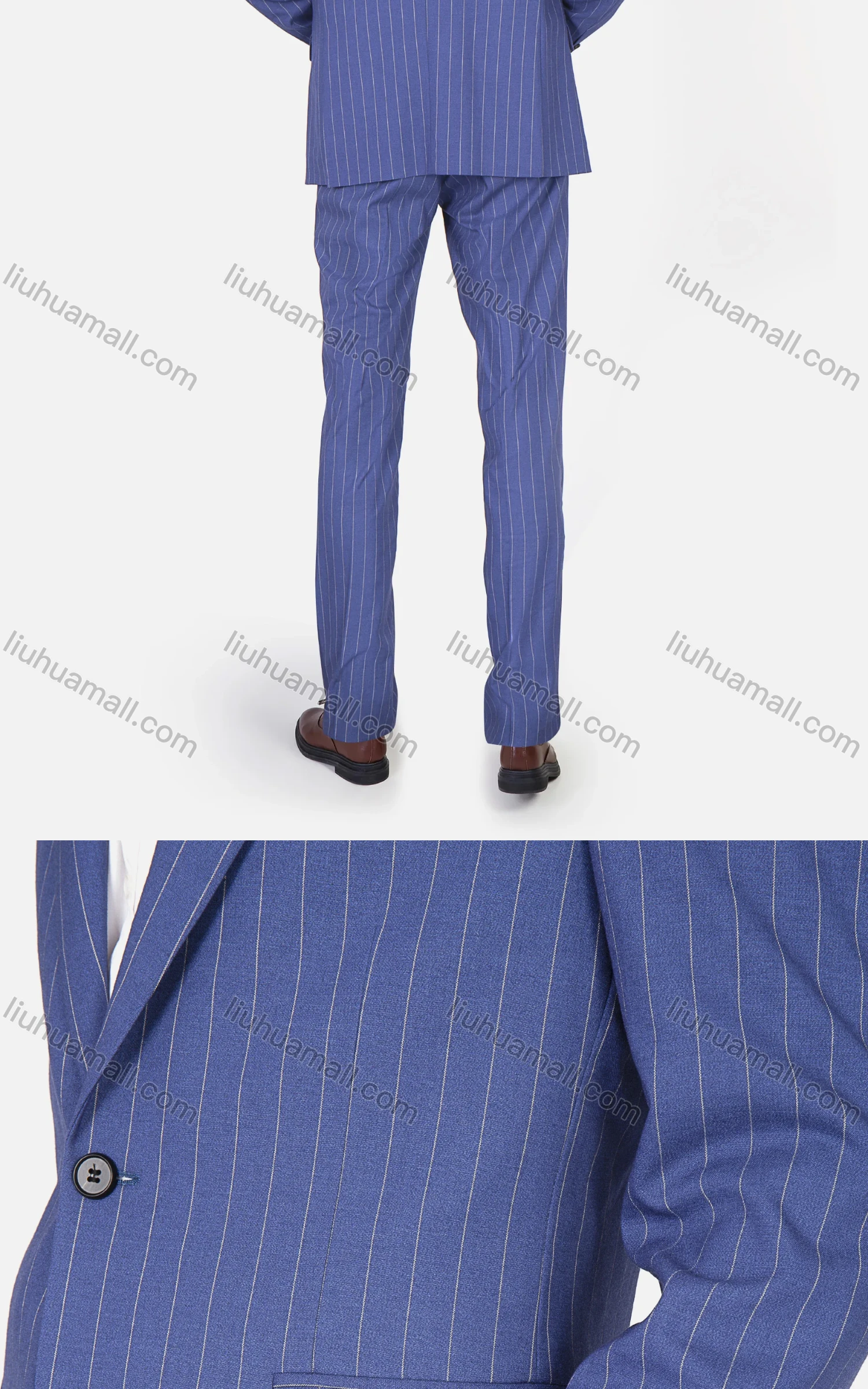 Wholesale Men's Fashion Striped Lapel One Button Pockets Blazer & Pants 2 Piece Sets - Liuhuamall