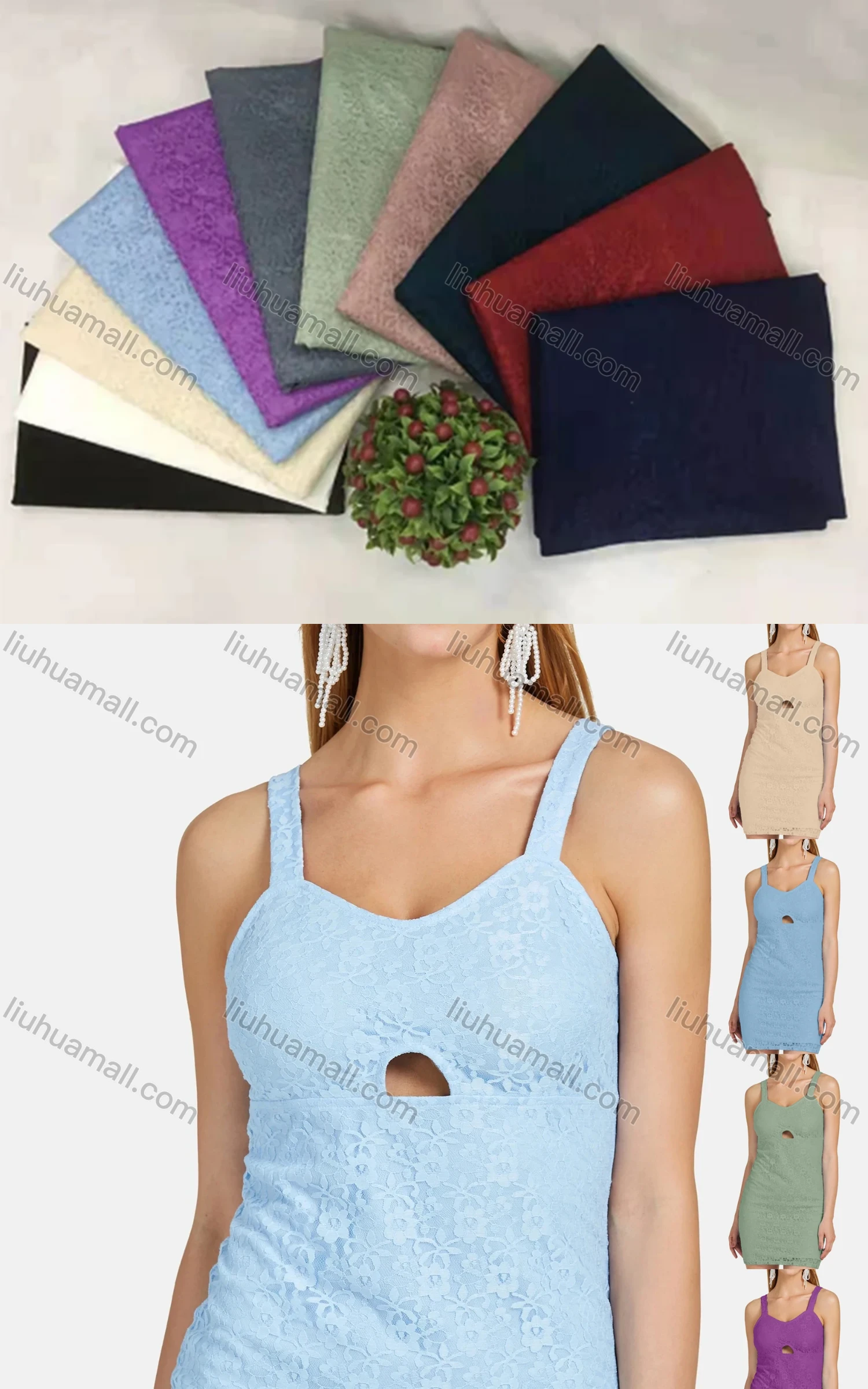 Wholesale Women's Casual Plain Sweetheart Neck Guipure Lace Cut Out Mini Cami Dress - Liuhuamall