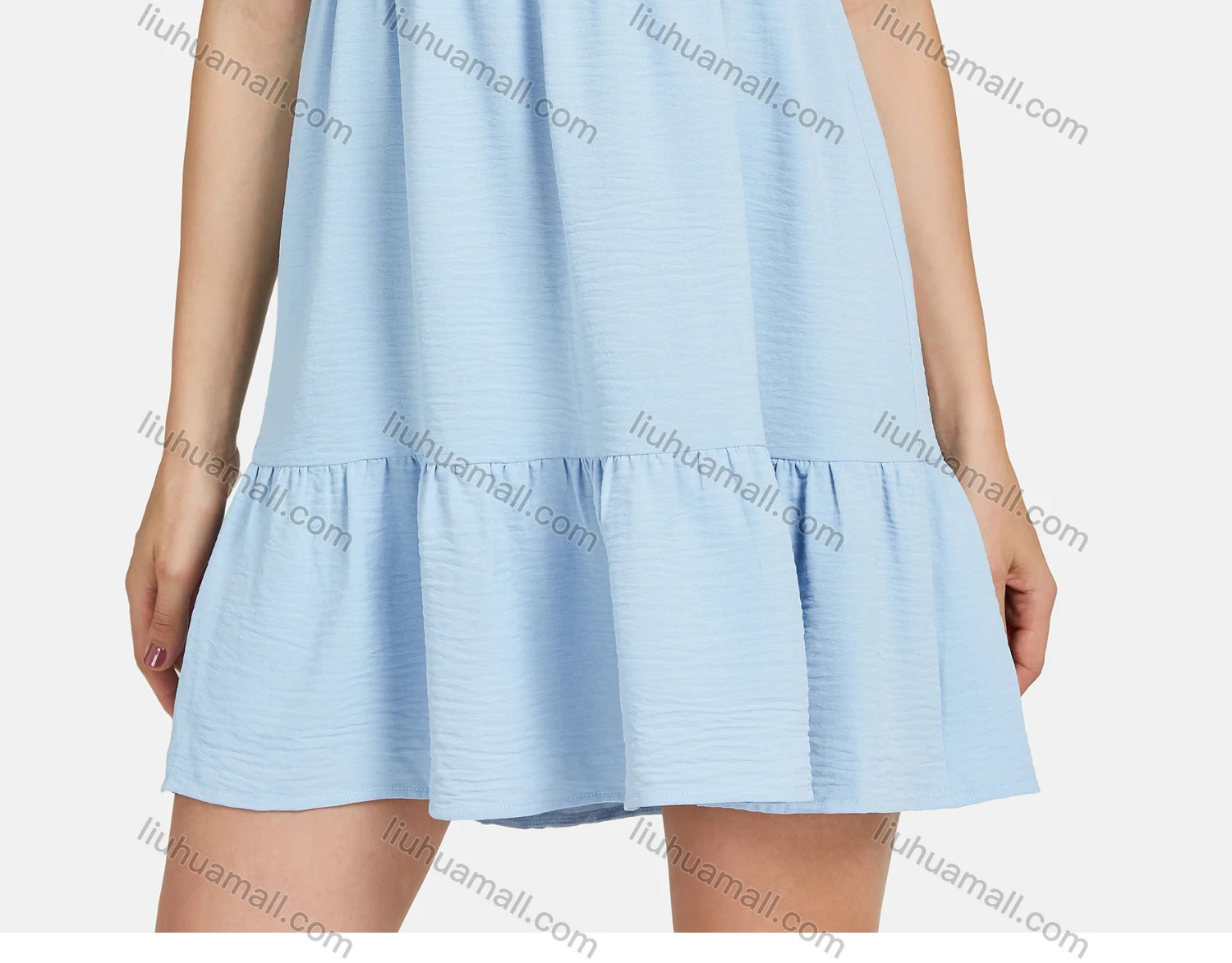 Wholesale Women's Casual Plain Ruched Square Neck Zipper Back Ruffle Trim Short Cami Dress - Liuhuamall