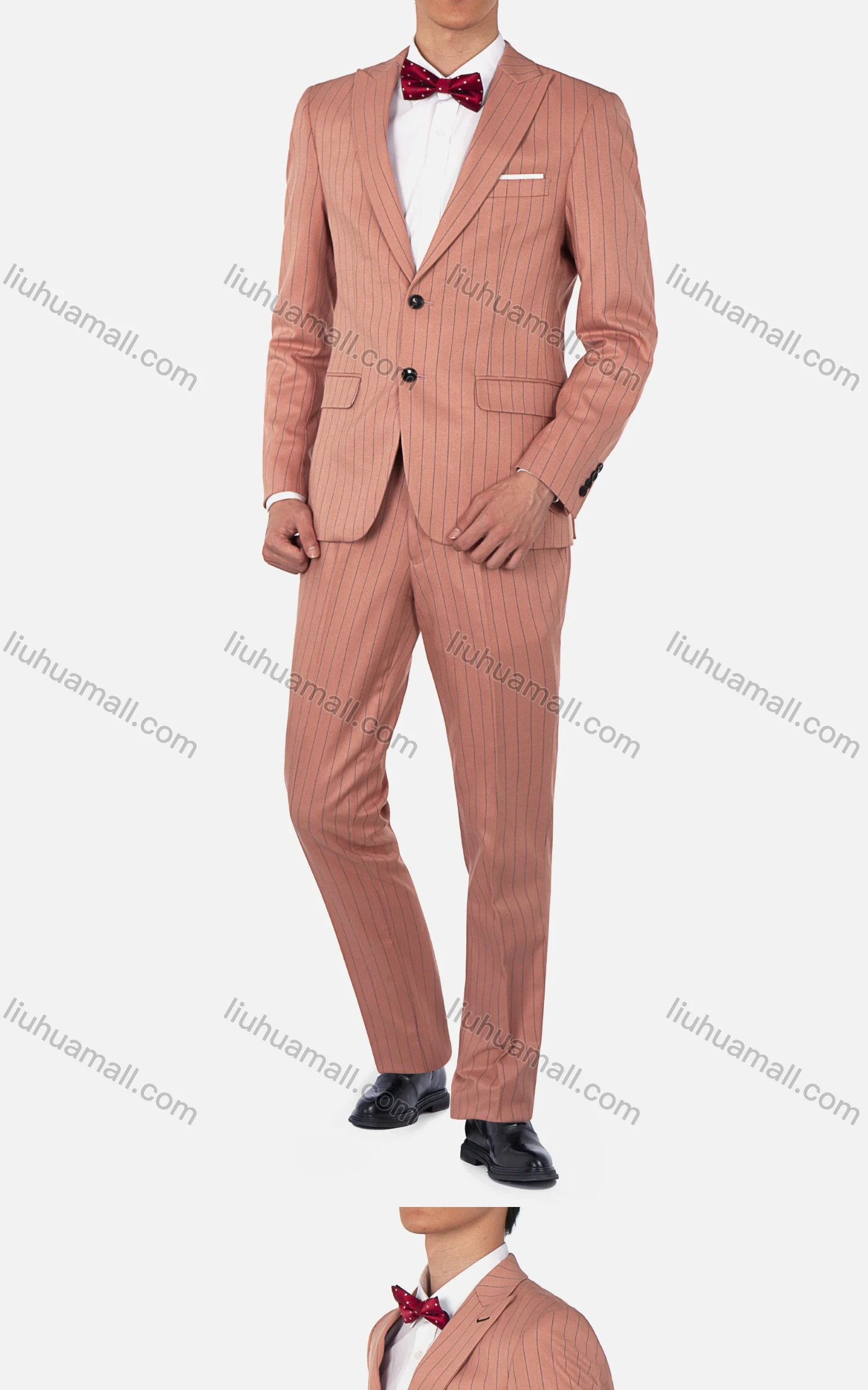 Wholesale Men's Fashion Lapel Single Breasted Striped Pockets Blazer & Pants 2 Piece Suit Sets - Liuhuamall