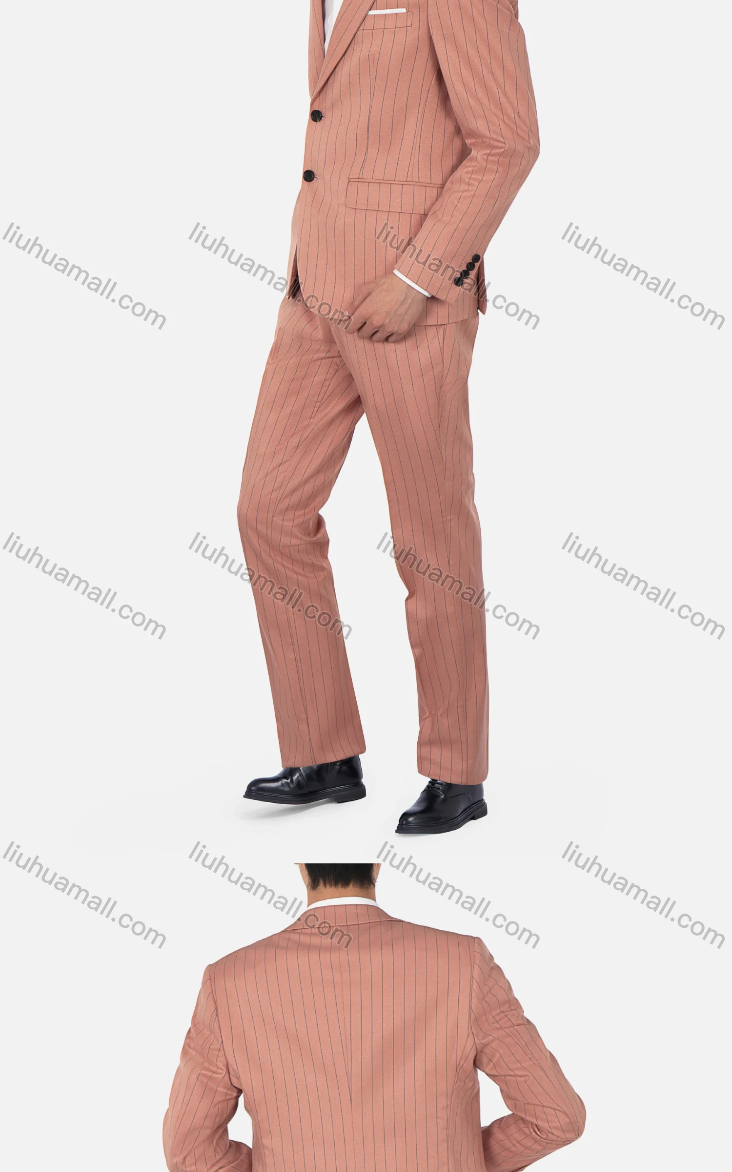 Wholesale Men's Fashion Lapel Single Breasted Striped Pockets Blazer & Pants 2 Piece Suit Sets - Liuhuamall