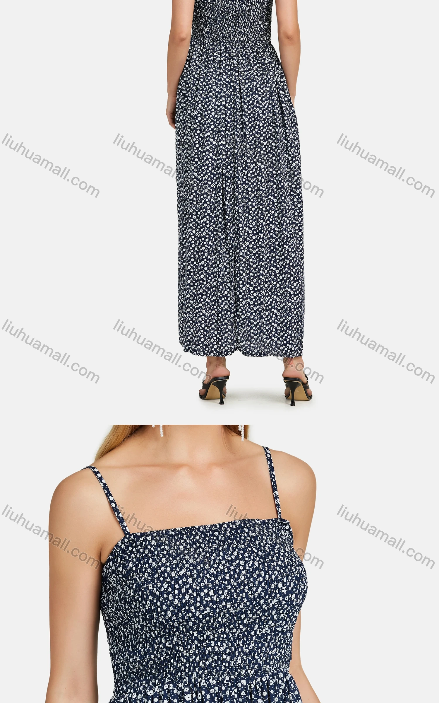Wholesale Women's Square Neck Spaghetti Strap Floral Print Cami Maxi Dress A03# - Liuhuamall