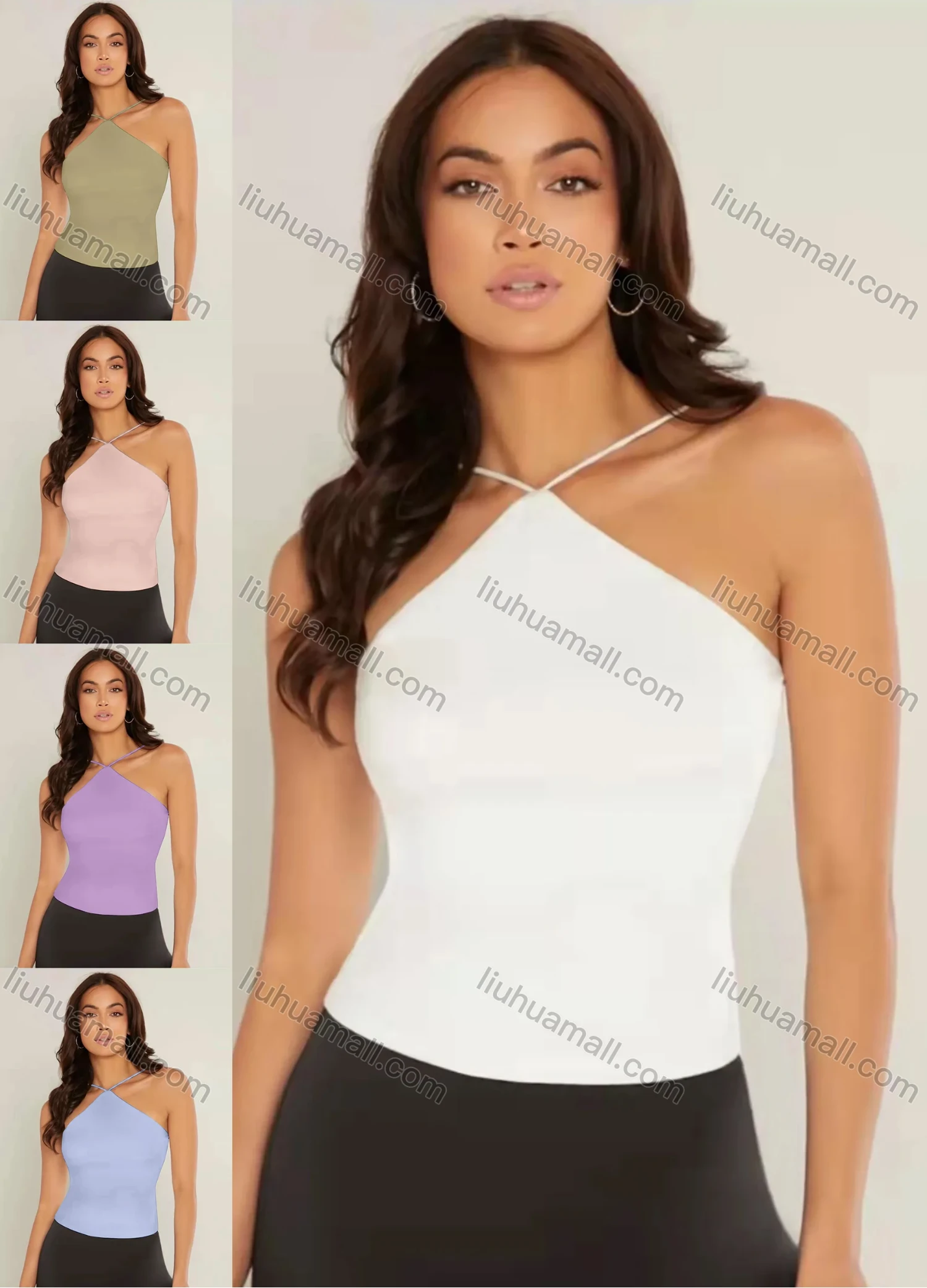 Wholesale Women's Casual Halter Plain Cami Top - Liuhuamall