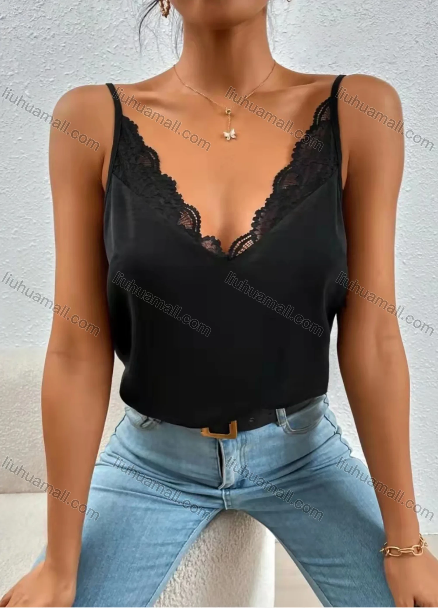 Wholesale Women's Sexy V Neck Guipure Lace Plain Cami Top AY217# - Liuhuamall