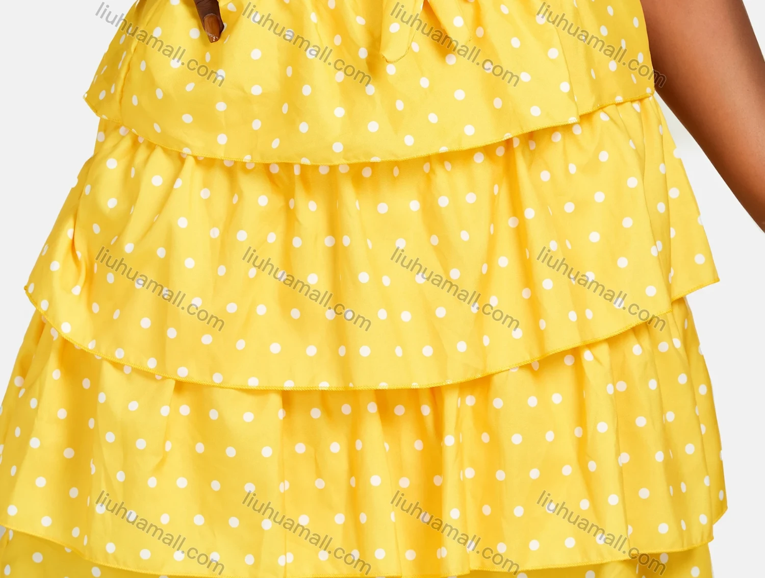 Wholesale Women's Crew Neck Half Sleeve Polka Dots Print Lace Up Tiered Dress 2859# - Liuhuamall