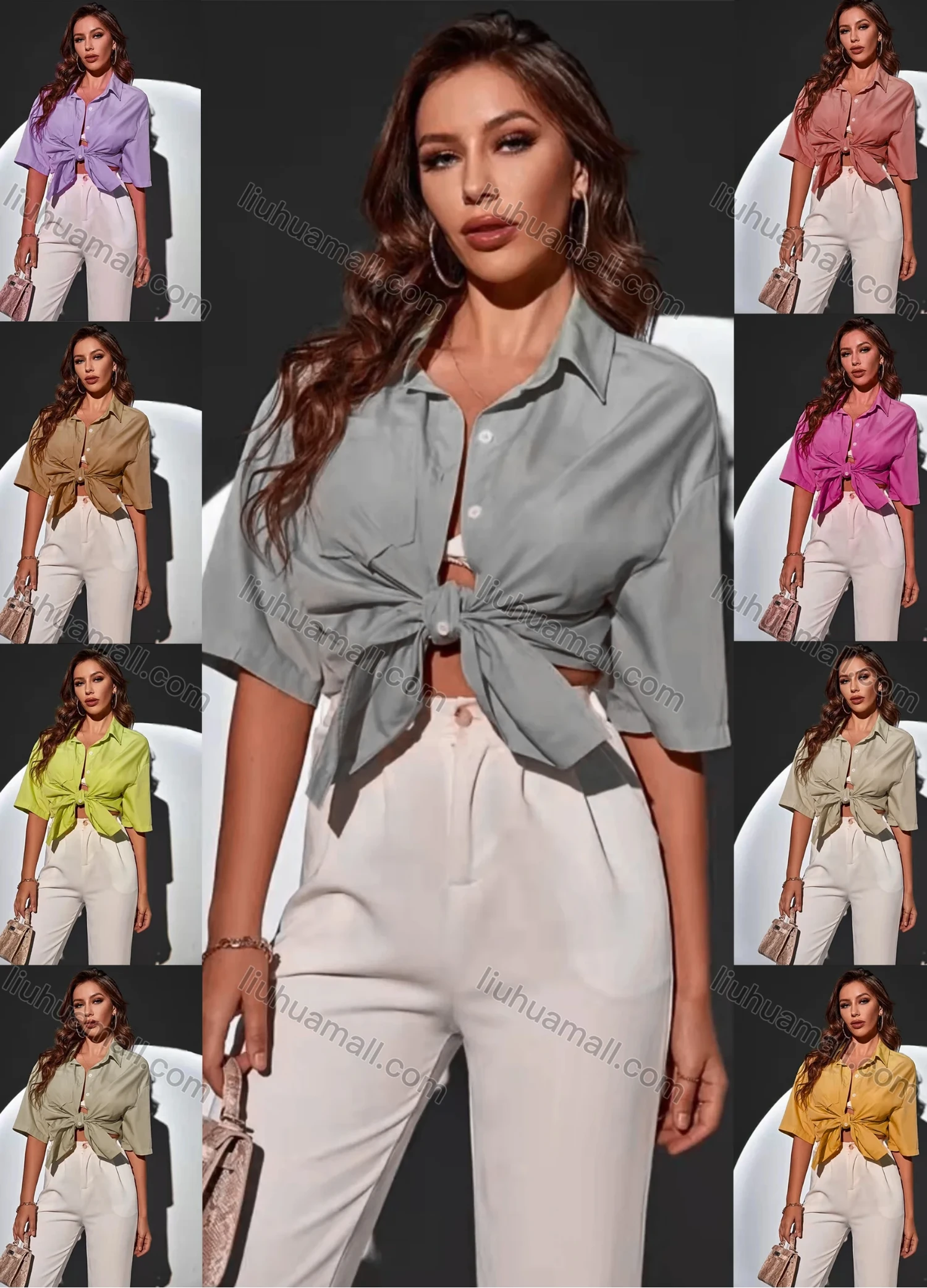 Wholesale Women's Short Sleeve Pocket Button Down Plain Casual Shirt AY228# - Liuhuamall