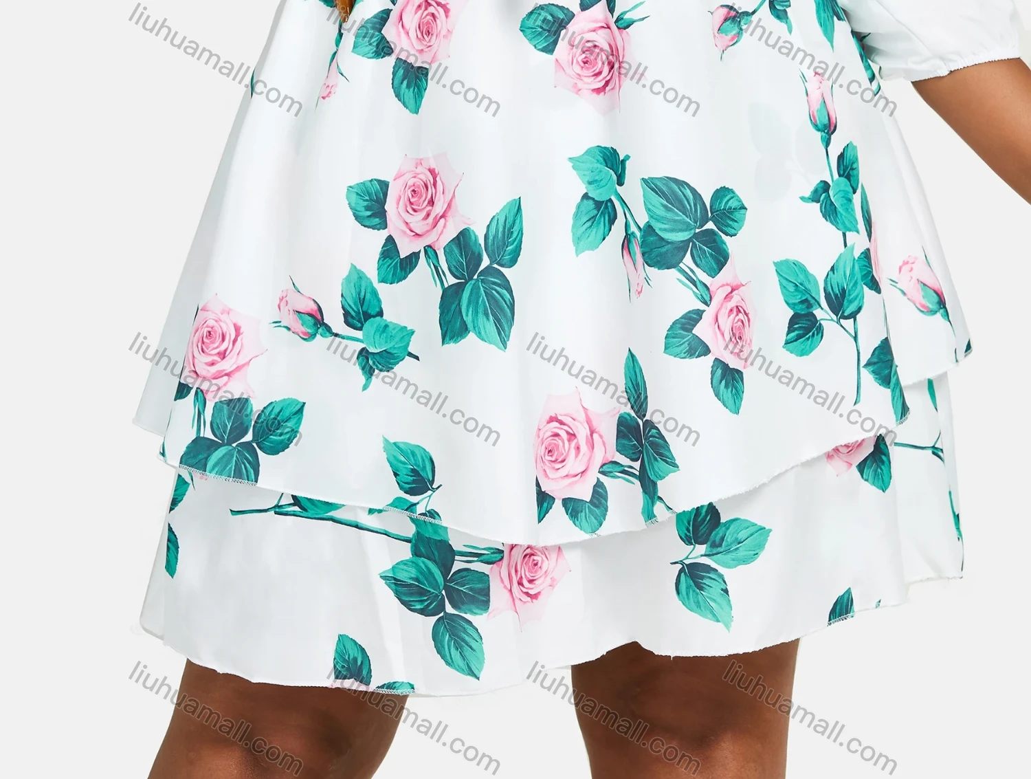 Wholesale Women's Casual Wrap V Neck 3/4 Sleeve Floral Print Lace Up Tiered Short Dress 3101# - Liuhuamall