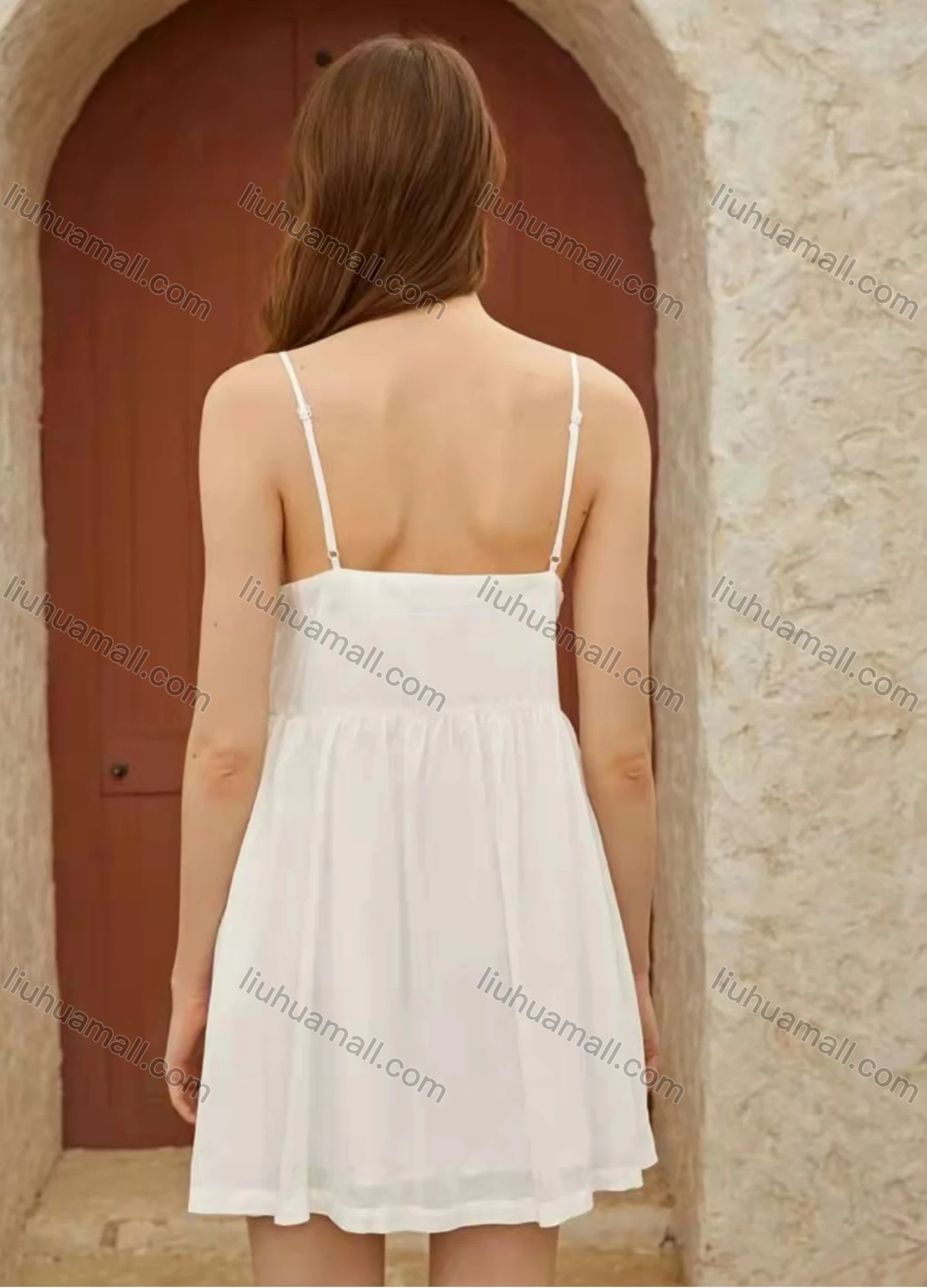 Wholesale Women's Spaghetti Strap Ruffle Hem Plain Short Cami Dress AY231# - Liuhuamall