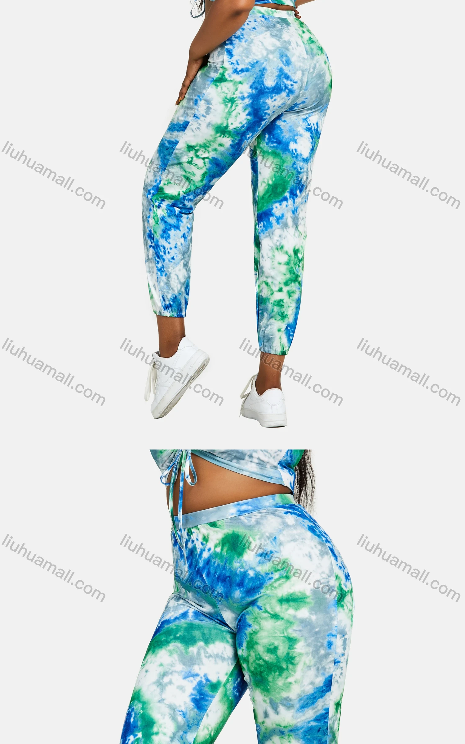 Wholesale Women's V Neck Abstract Print Lace Up Sporty Tank Top&Trouser Sets - Liuhuamall