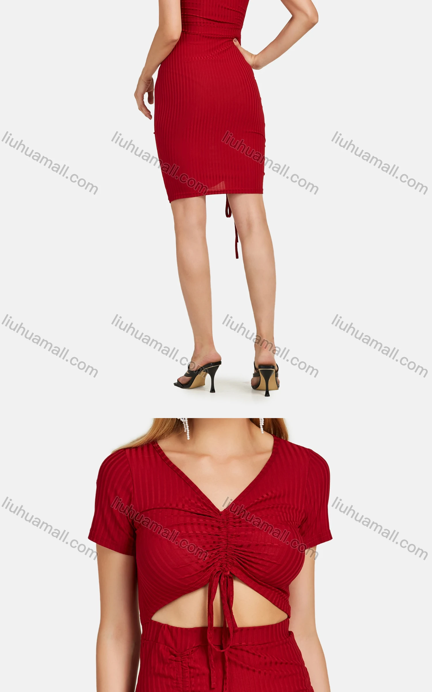 Wholesale Women's Sexy Solid Lace Up Ruched Tank Top&Skirt Sets 1271# - Liuhuamall