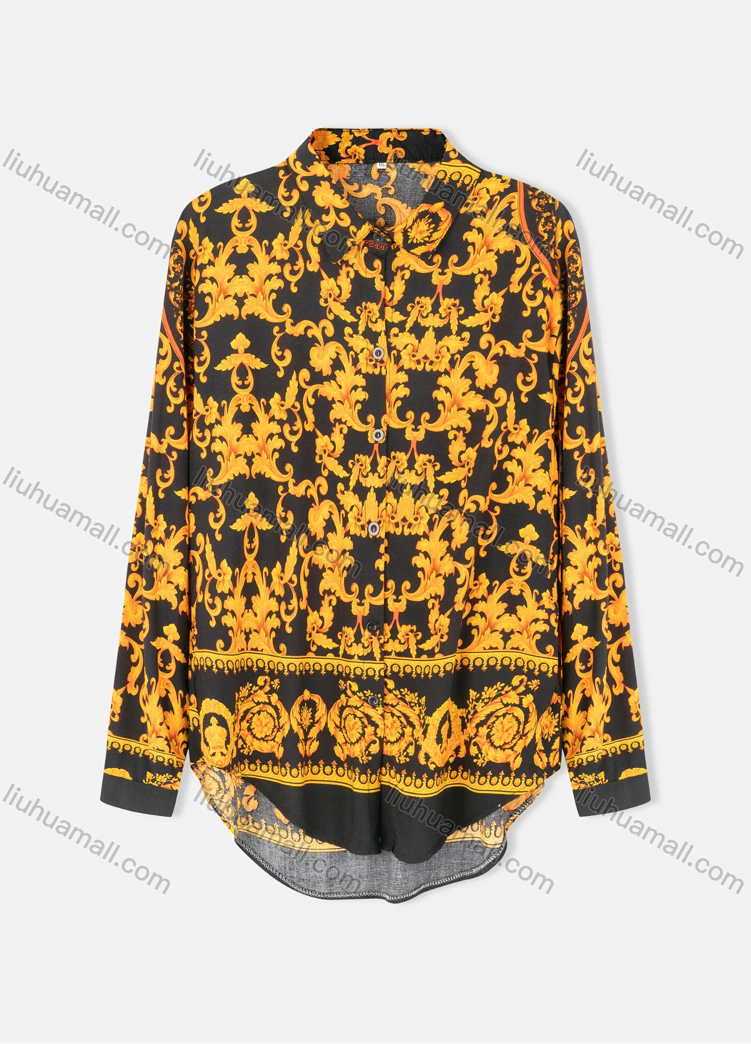 Wholesale Women's Plus Size Fashion Long Sleeve Button Down Allover Baroque Print Shirt - Liuhuamall