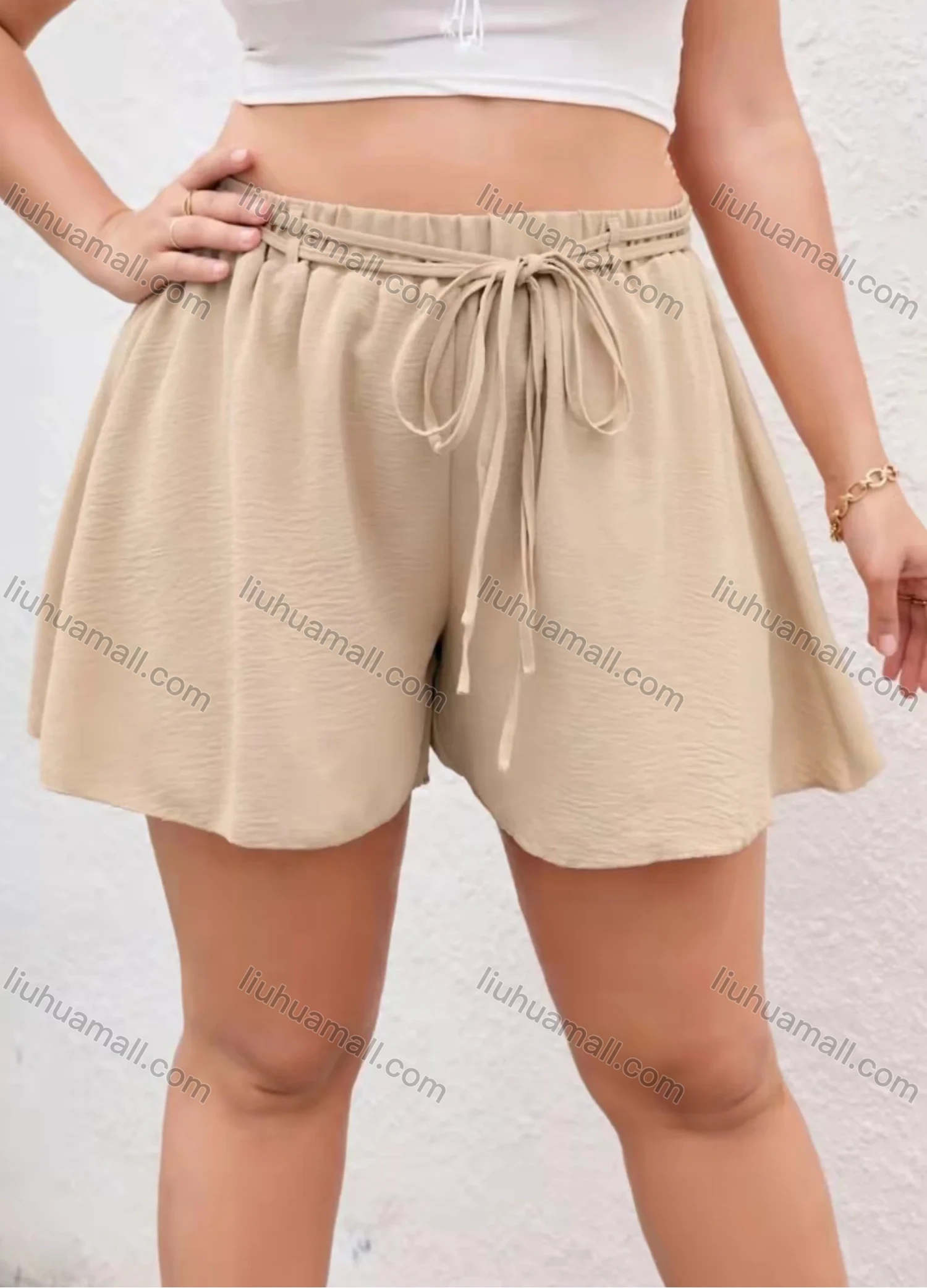 Wholesale Women's Casual Elastic Waist Lace Up Plain Shorts AY243# - Liuhuamall