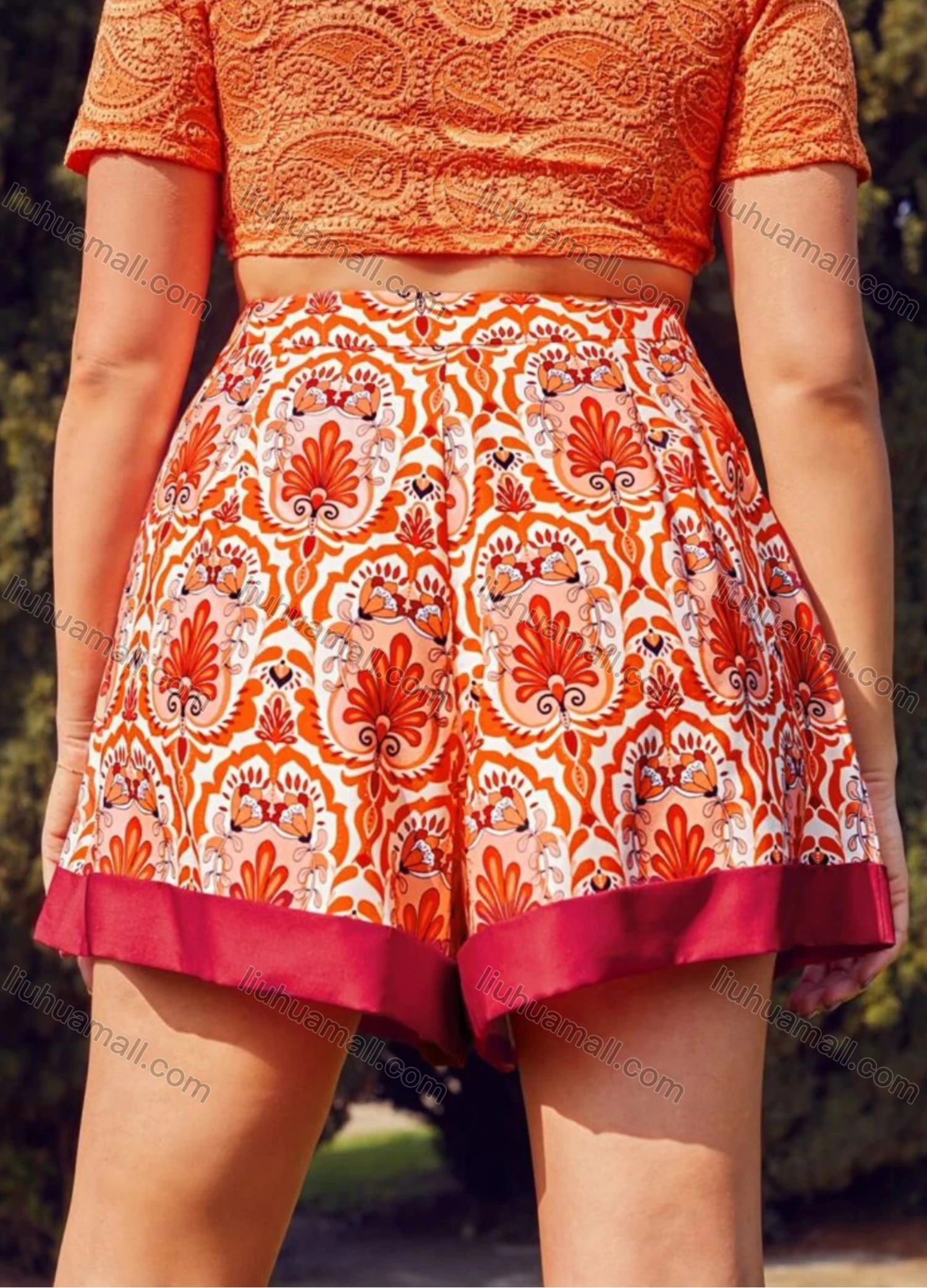 Wholesale Women's Boho Vacation Elastic Waist Floral Print Shorts AY244# - Liuhuamall