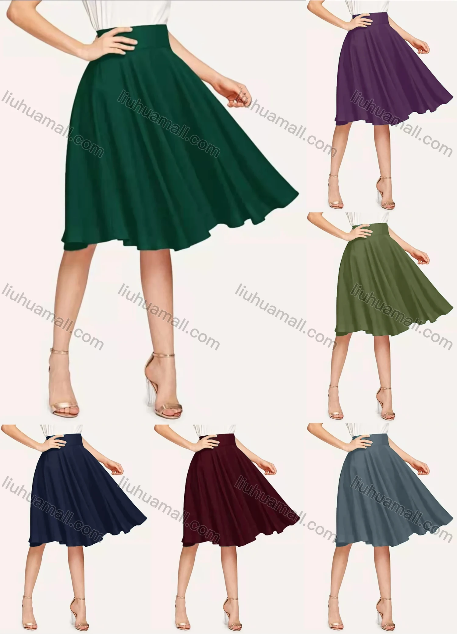 Wholesale Women's High Waist Ruffle Hem Plain Knee Length Skirt AY253# - Liuhuamall