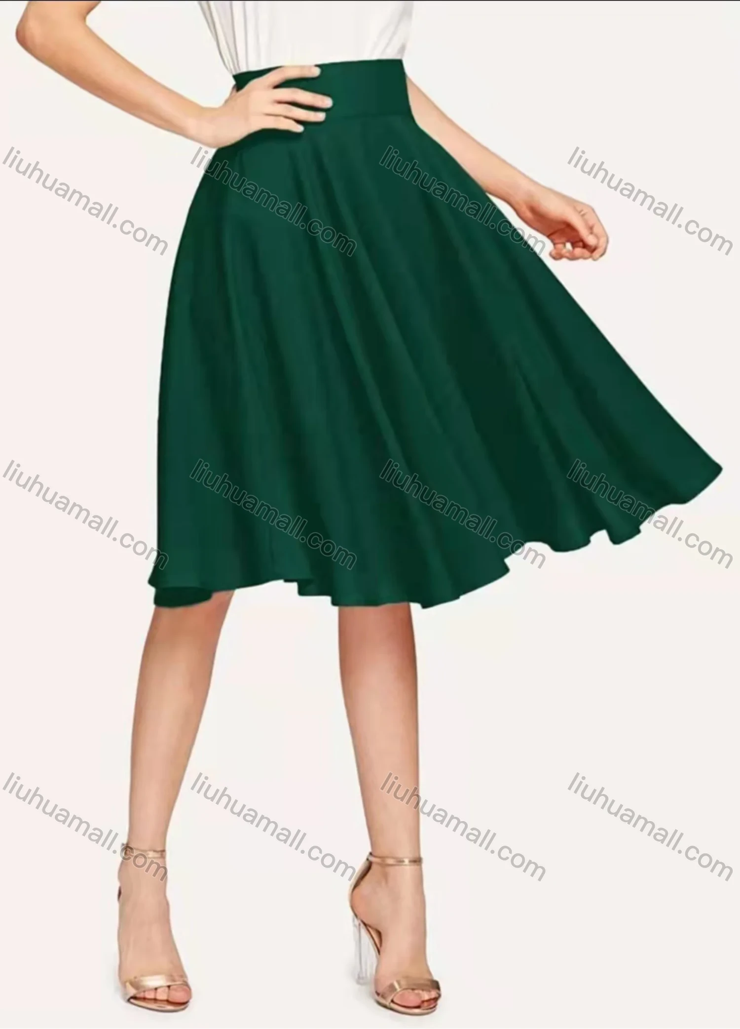Wholesale Women's High Waist Ruffle Hem Plain Knee Length Skirt AY253# - Liuhuamall