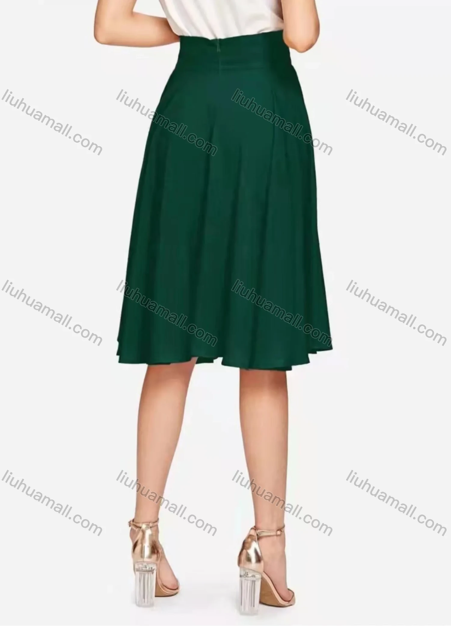 Wholesale Women's High Waist Ruffle Hem Plain Knee Length Skirt AY253# - Liuhuamall