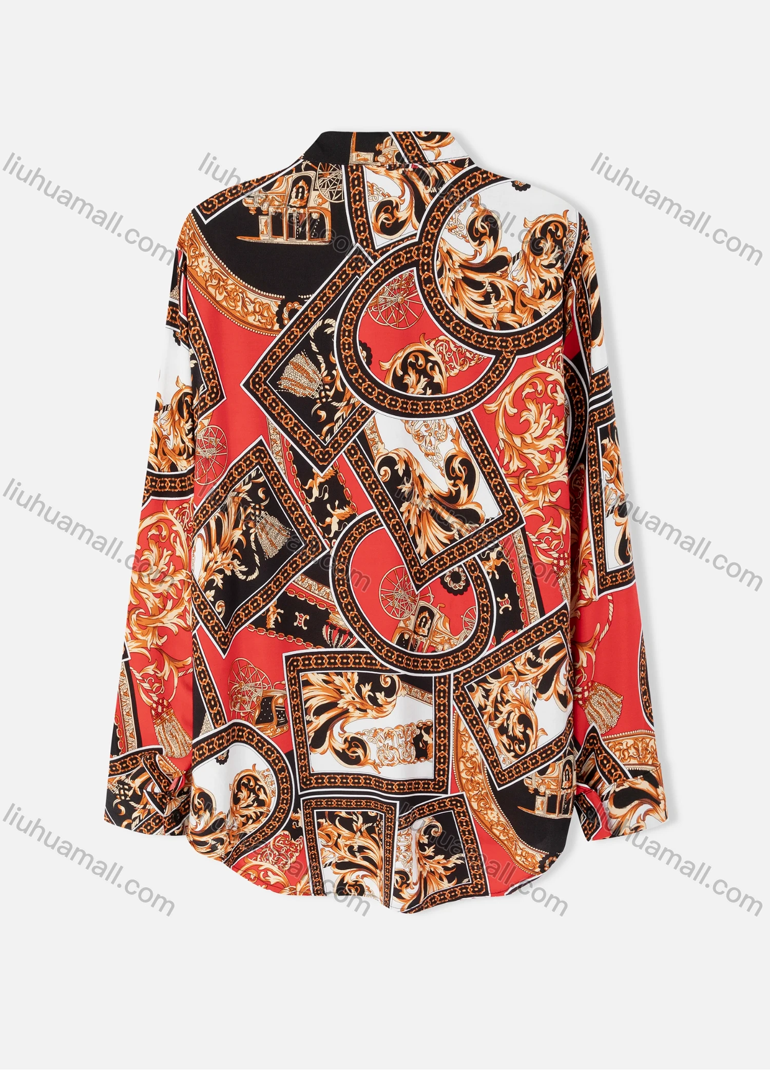 Wholesale Women's Plus Size Fashion Long Sleeve Button Down Allover Baroque Print Shirt - Liuhuamall
