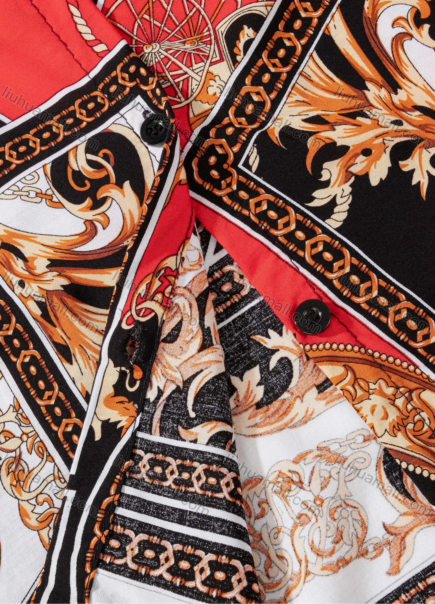Wholesale Women's Plus Size Fashion Long Sleeve Button Down Allover Baroque Print Shirt - Liuhuamall