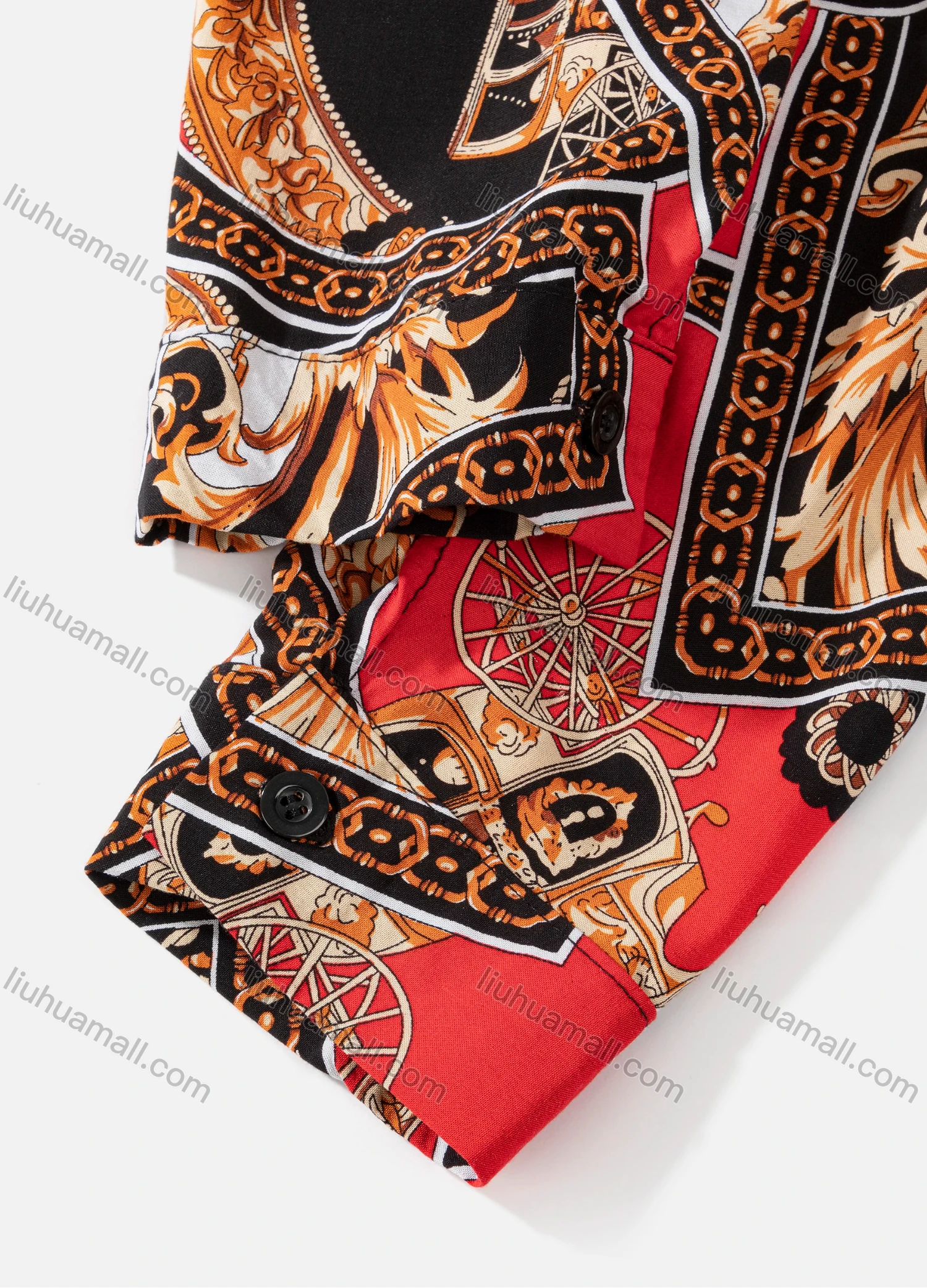 Wholesale Women's Plus Size Fashion Long Sleeve Button Down Allover Baroque Print Shirt - Liuhuamall