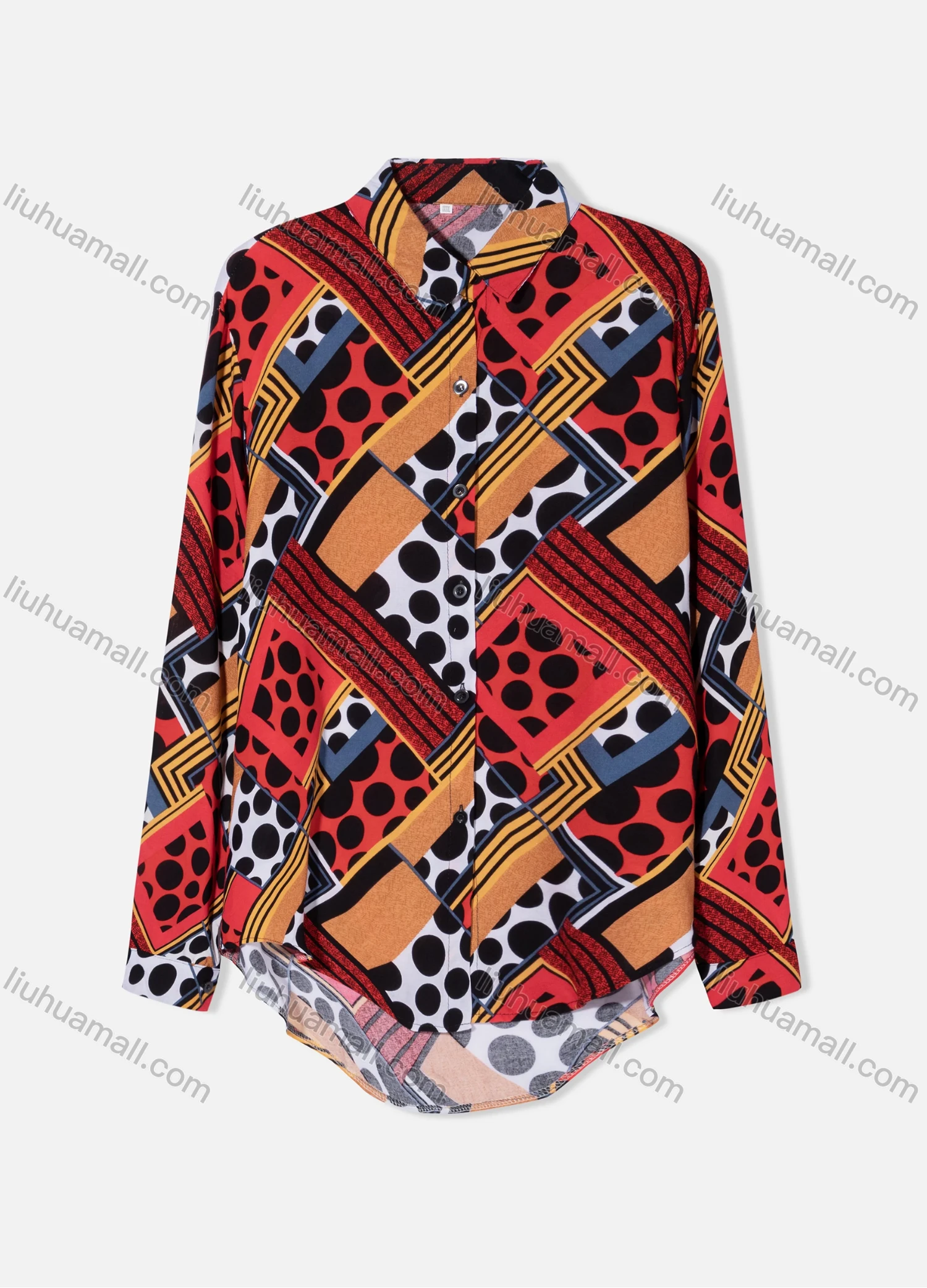 Wholesale Women's Plus Size Fashion Long Sleeve Button Down Allover Splicing Print Shirt - Liuhuamall