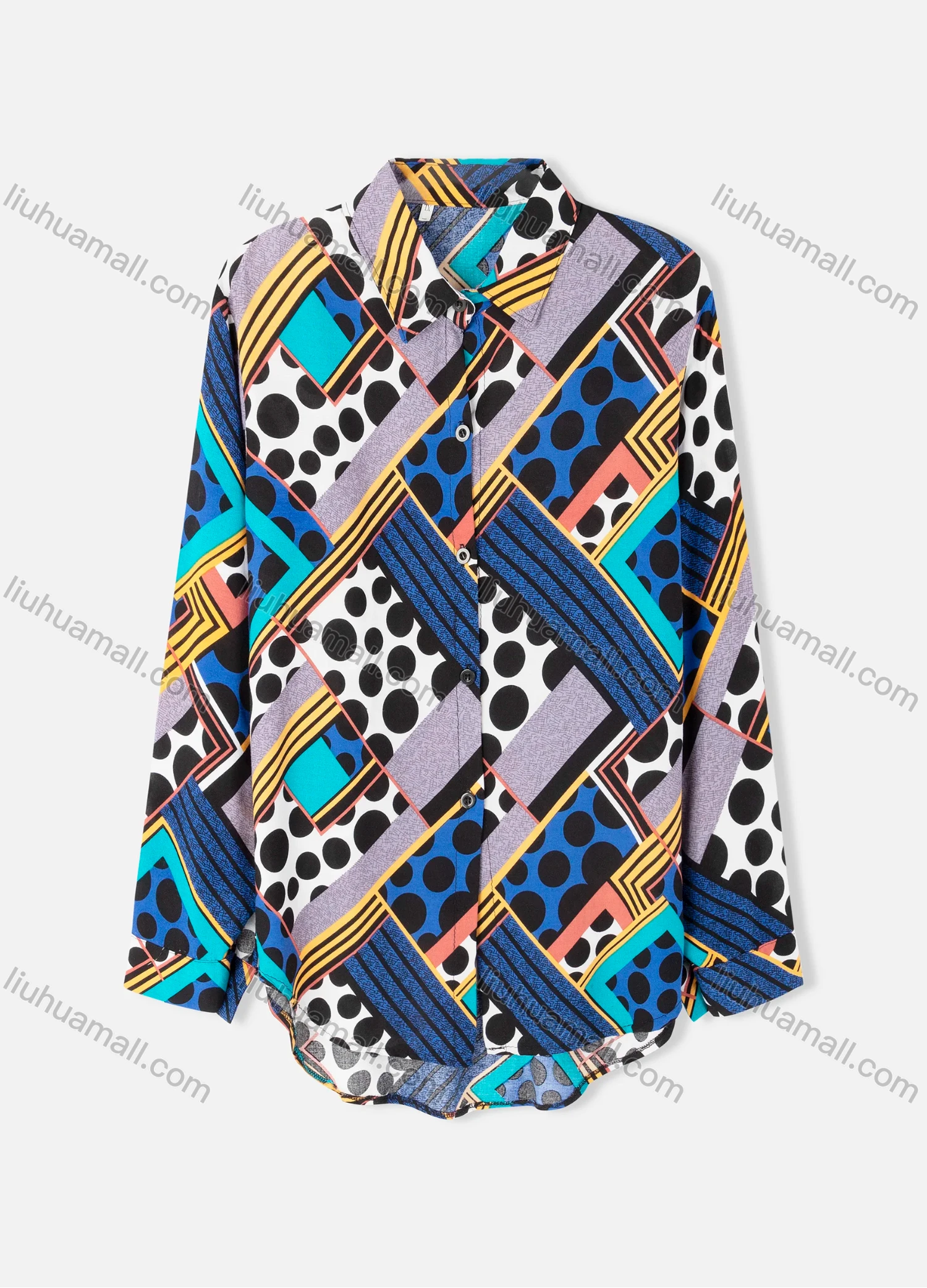 Wholesale Women's Plus Size Fashion Long Sleeve Button Down Allover Splicing Print Shirt - Liuhuamall