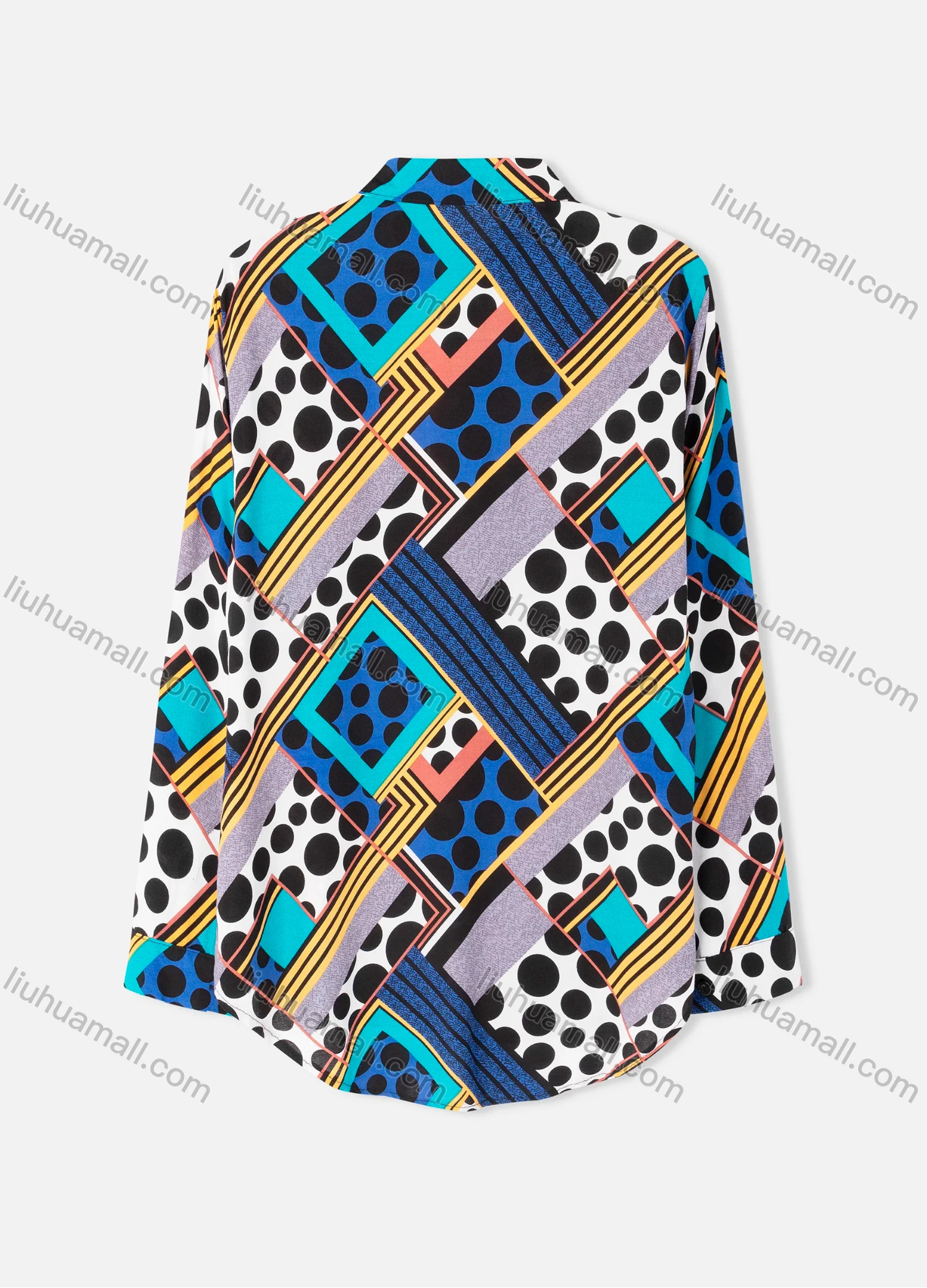 Wholesale Women's Plus Size Fashion Long Sleeve Button Down Allover Splicing Print Shirt - Liuhuamall