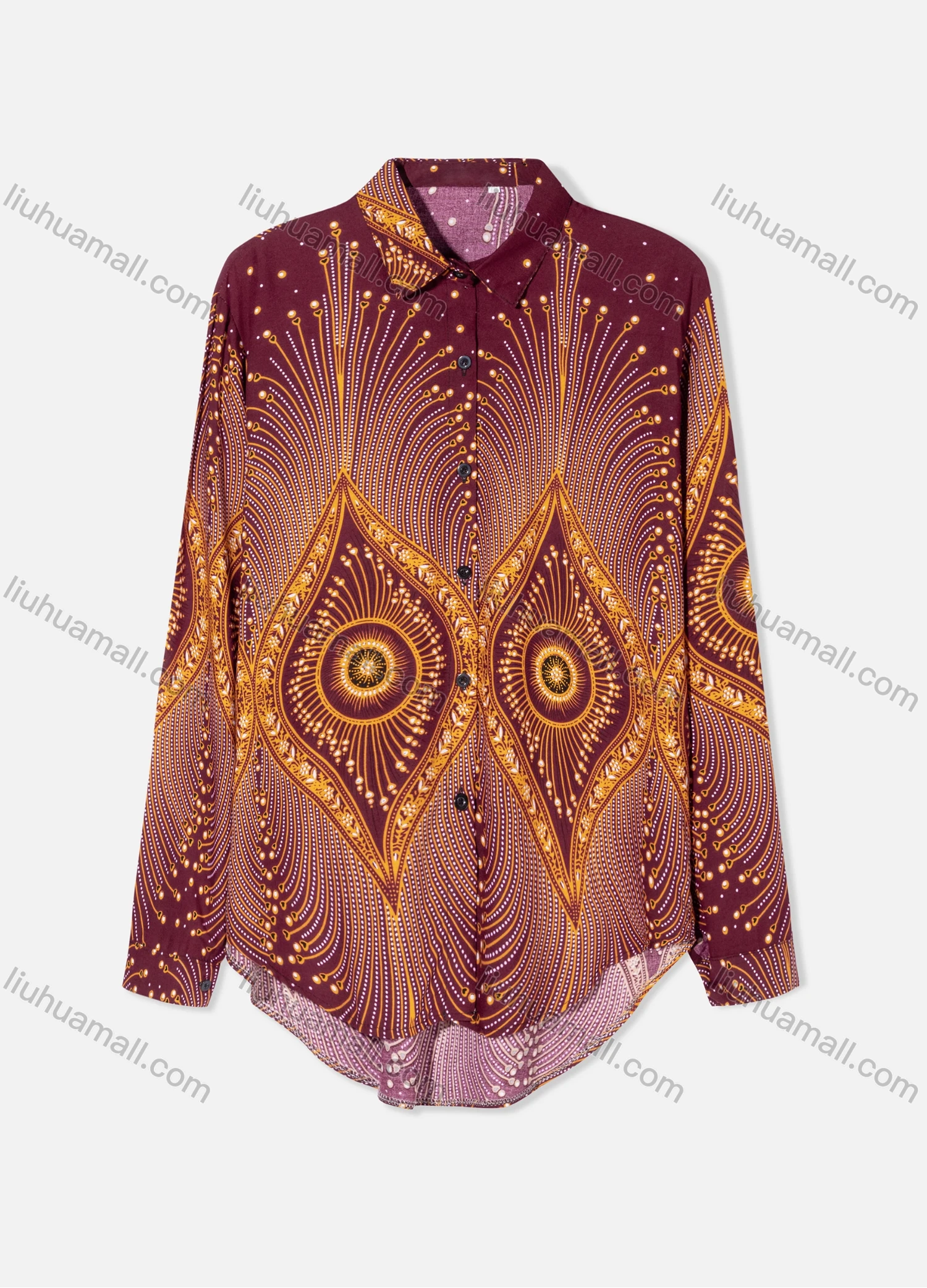 Wholesale Women's Plus Size Fashion Long Sleeve Button Down Peacock Feather Shirt - Liuhuamall
