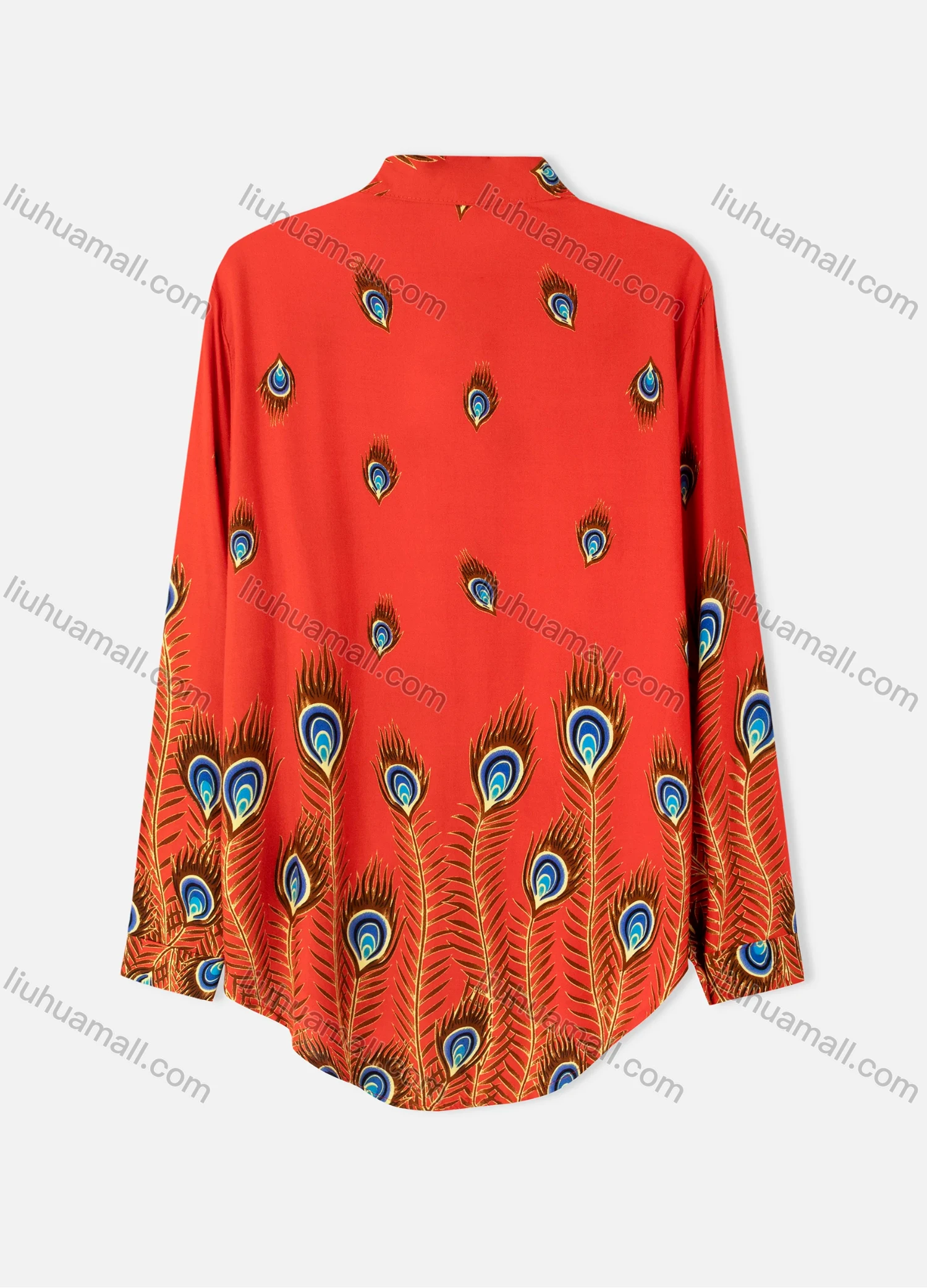 Wholesale Women's Plus Size Fashion Long Sleeve Button Down Peacock Feather Shirt - Liuhuamall