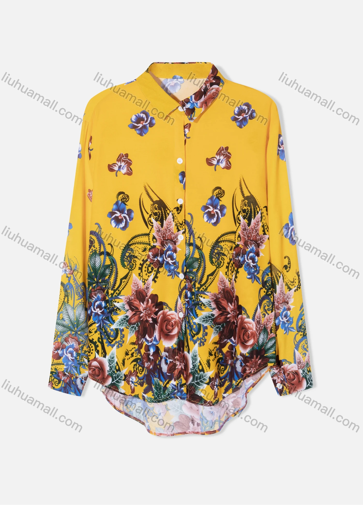 Wholesale Women's Plus Size Fashion Long Sleeve Button Down Floral & Paisley Print Shirt - Liuhuamall