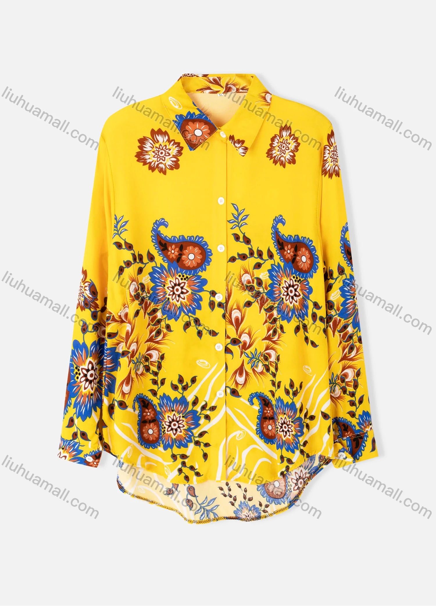 Wholesale Women's Plus Size Fashion Long Sleeve Button Down Floral & Paisley Print Shirt - Liuhuamall