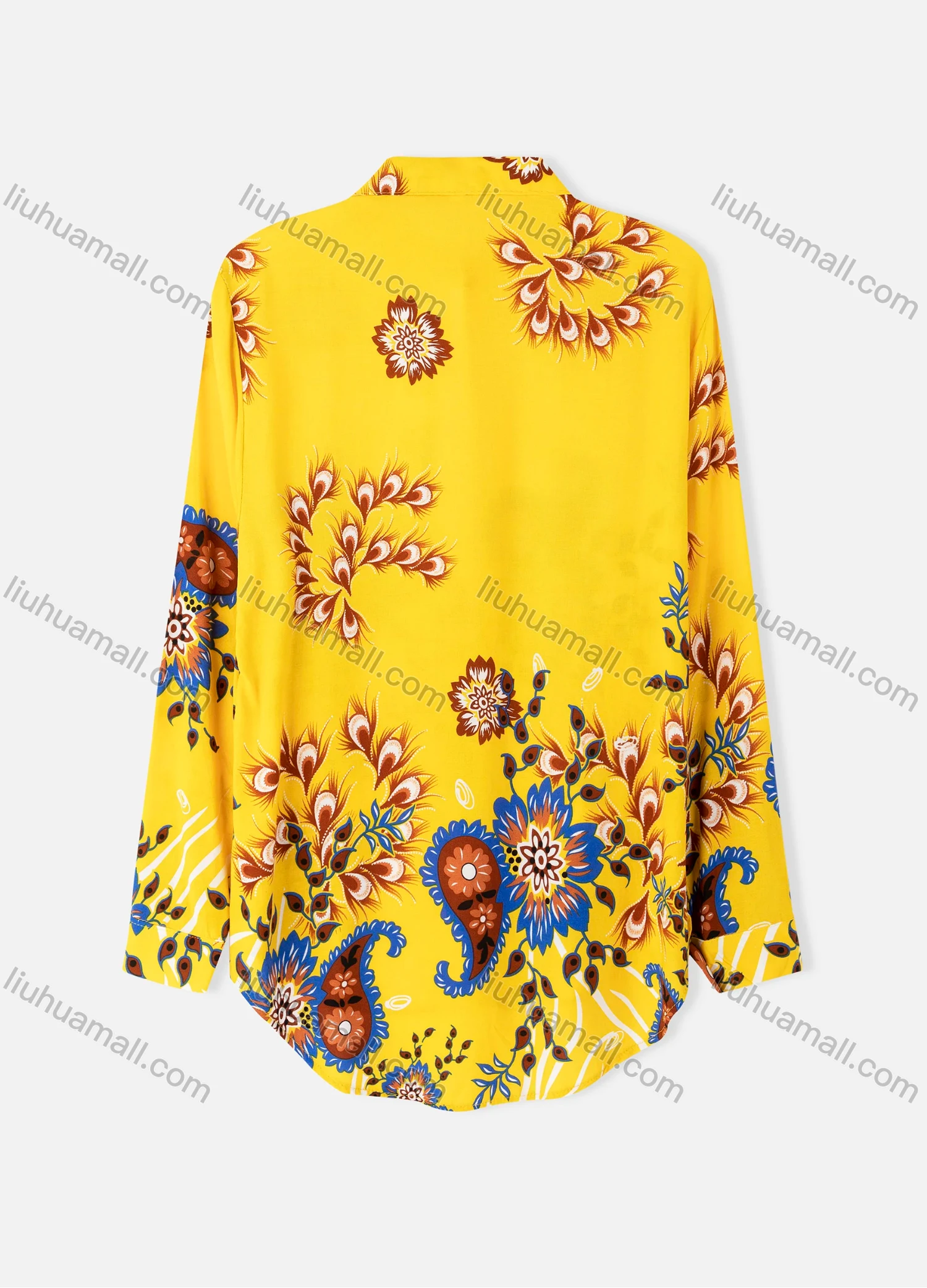 Wholesale Women's Plus Size Fashion Long Sleeve Button Down Floral & Paisley Print Shirt - Liuhuamall