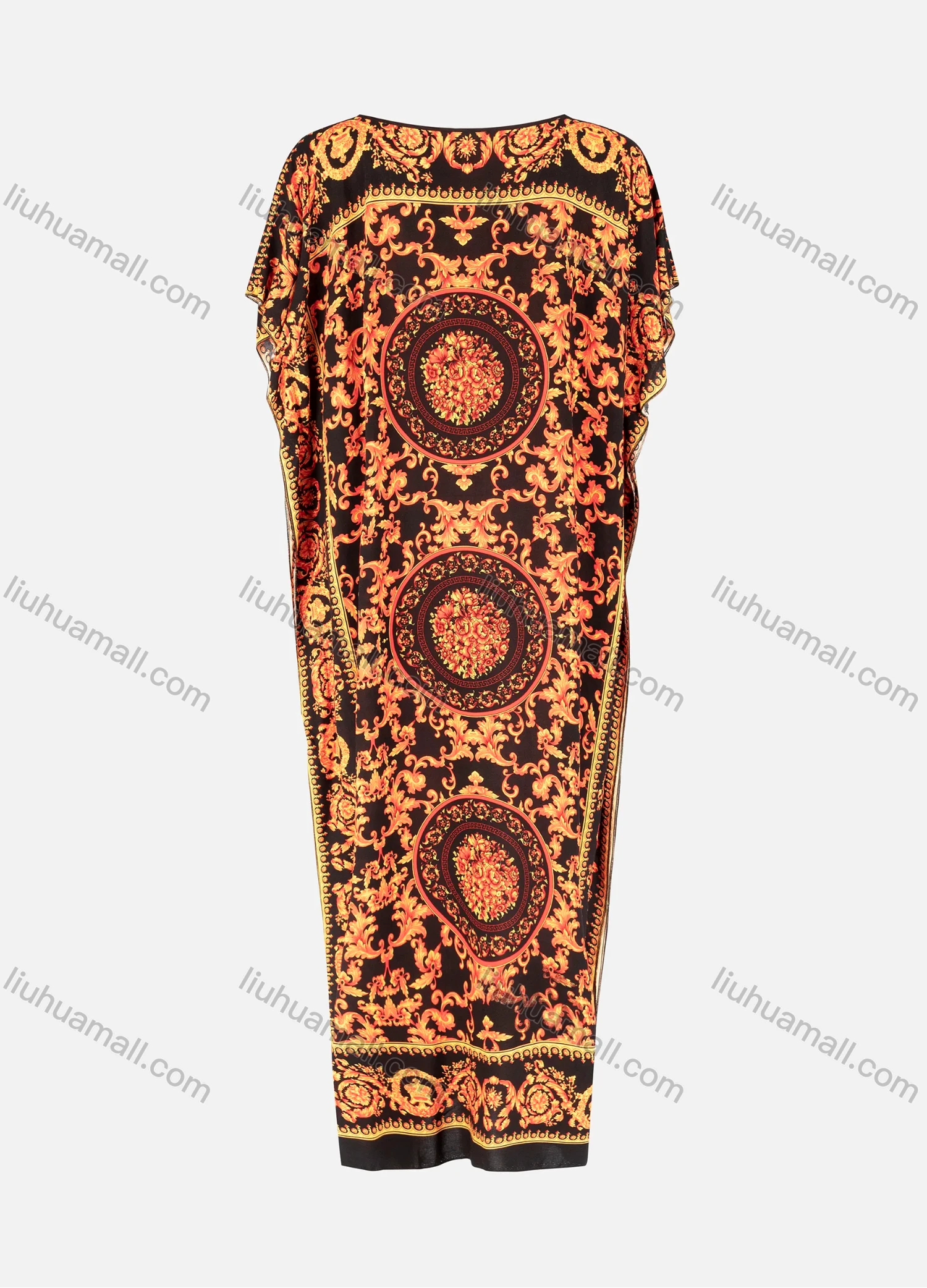 Wholesale Women's Plus Size Cap Sleeve Kaftan Crew Neck Pullover Baroque Print Africa BuBu Dress - Liuhuamall