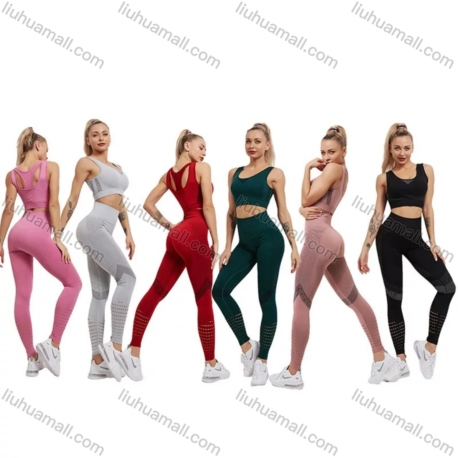 Wholesale Women's 2 Piece Workout Outfits Sports Bra Seamless Leggings Yoga Gym Activewear Set AB24# - Liuhuamall