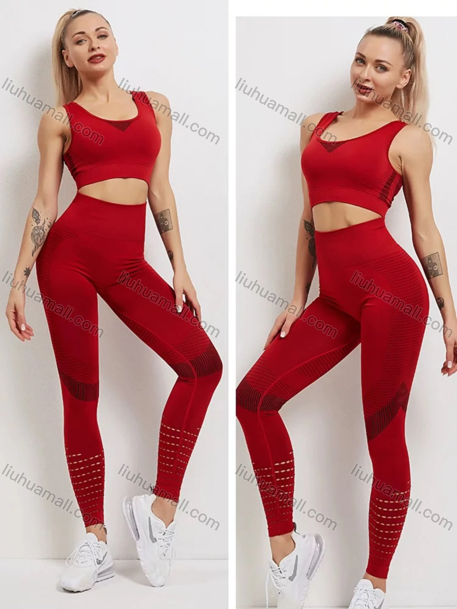 Wholesale Women's 2 Piece Workout Outfits Sports Bra Seamless Leggings Yoga Gym Activewear Set AB24# - Liuhuamall
