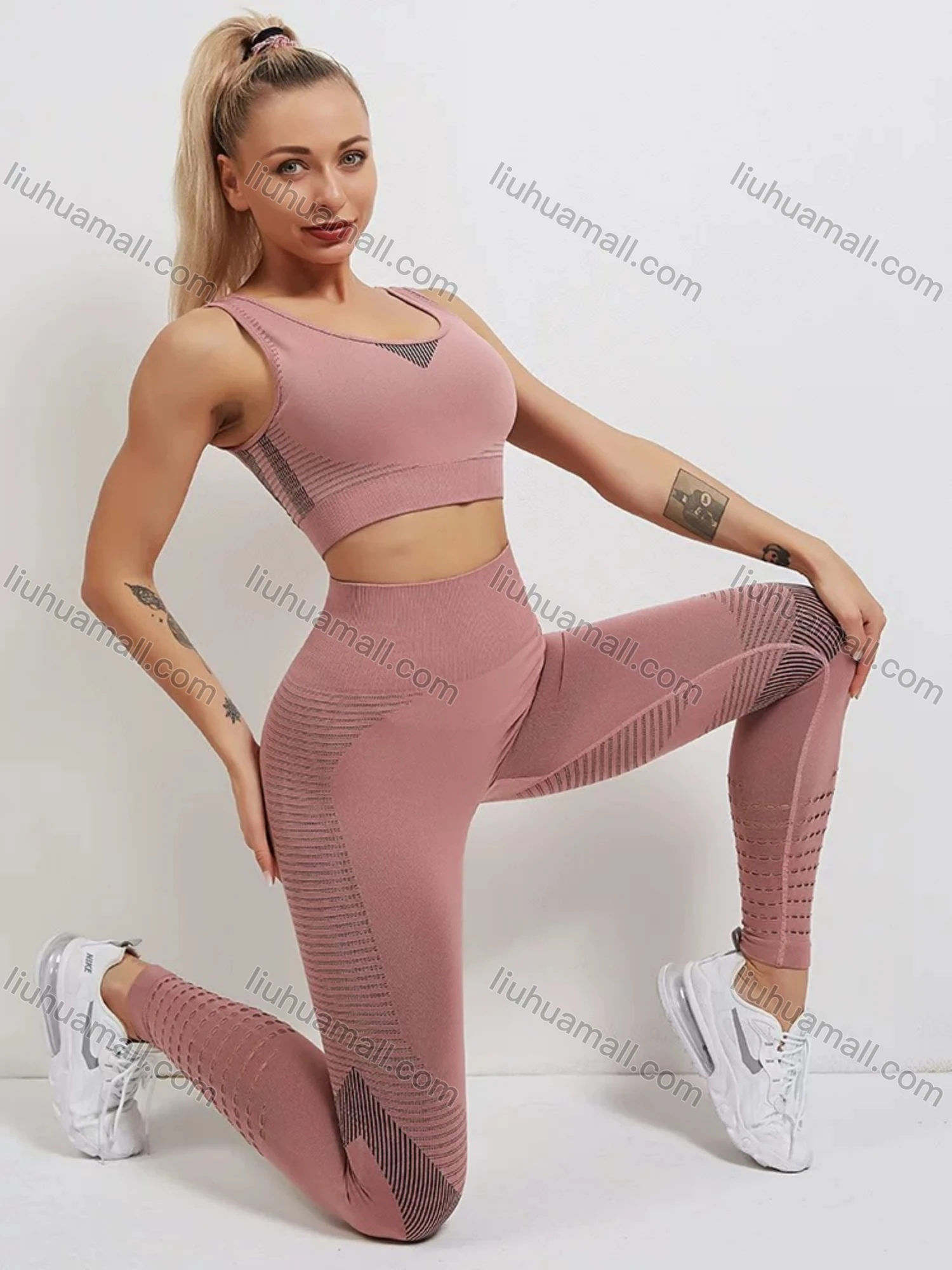 Wholesale Women's 2 Piece Workout Outfits Sports Bra Seamless Leggings Yoga Gym Activewear Set AB24# - Liuhuamall