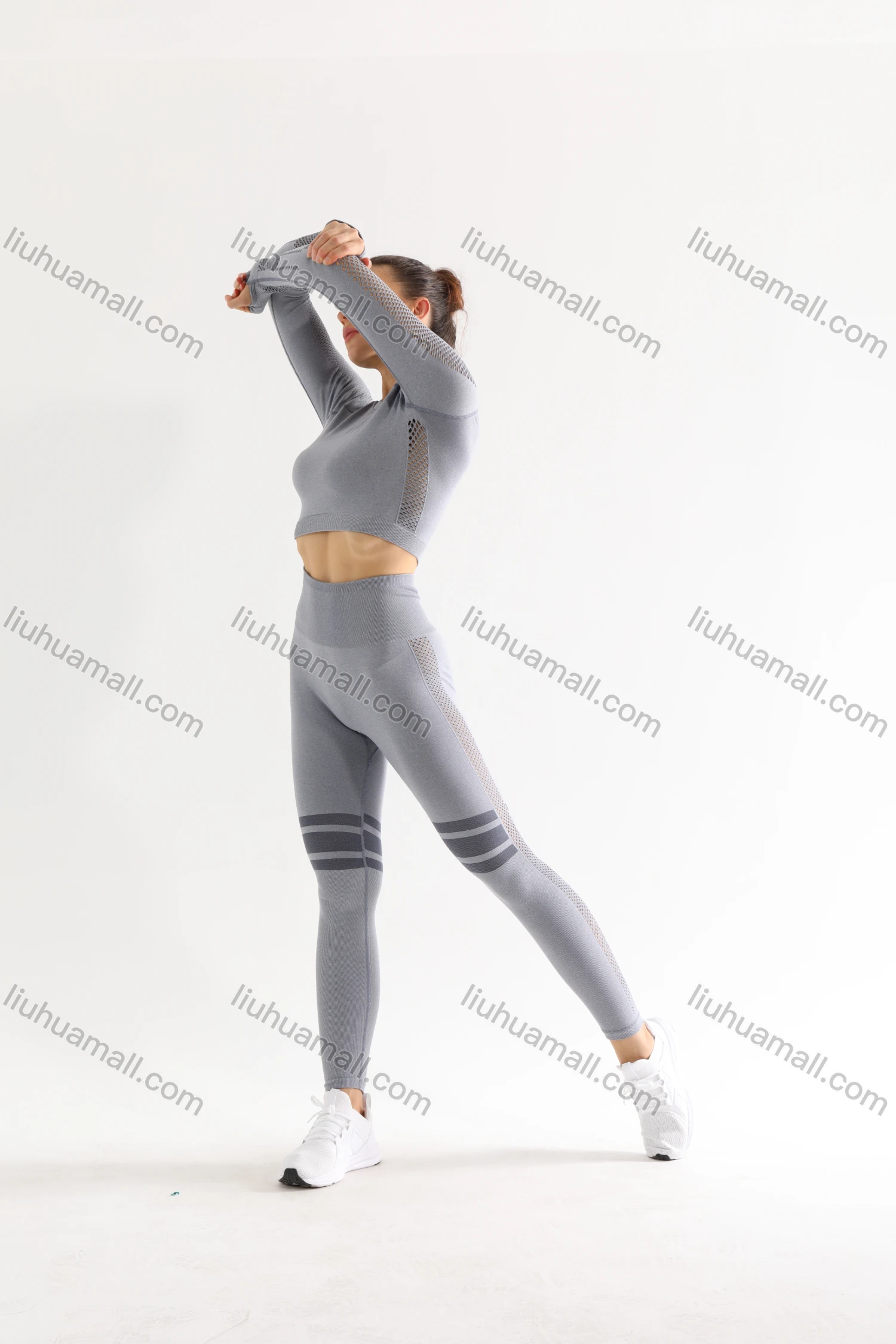 Wholesale Women's 2 Piece Workout Outfits Sports Long Sleeve Seamless Leggings Yoga Gym Activewear Set AB26# - Liuhuamall