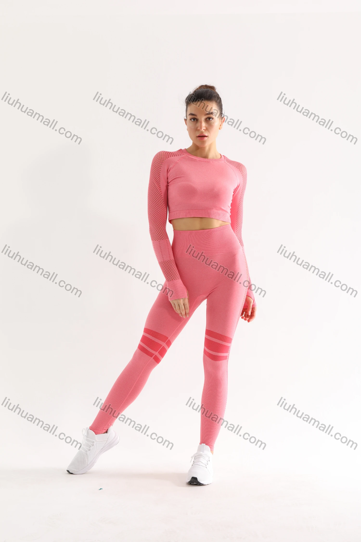 Wholesale Women's 2 Piece Workout Outfits Sports Long Sleeve Seamless Leggings Yoga Gym Activewear Set AB26# - Liuhuamall