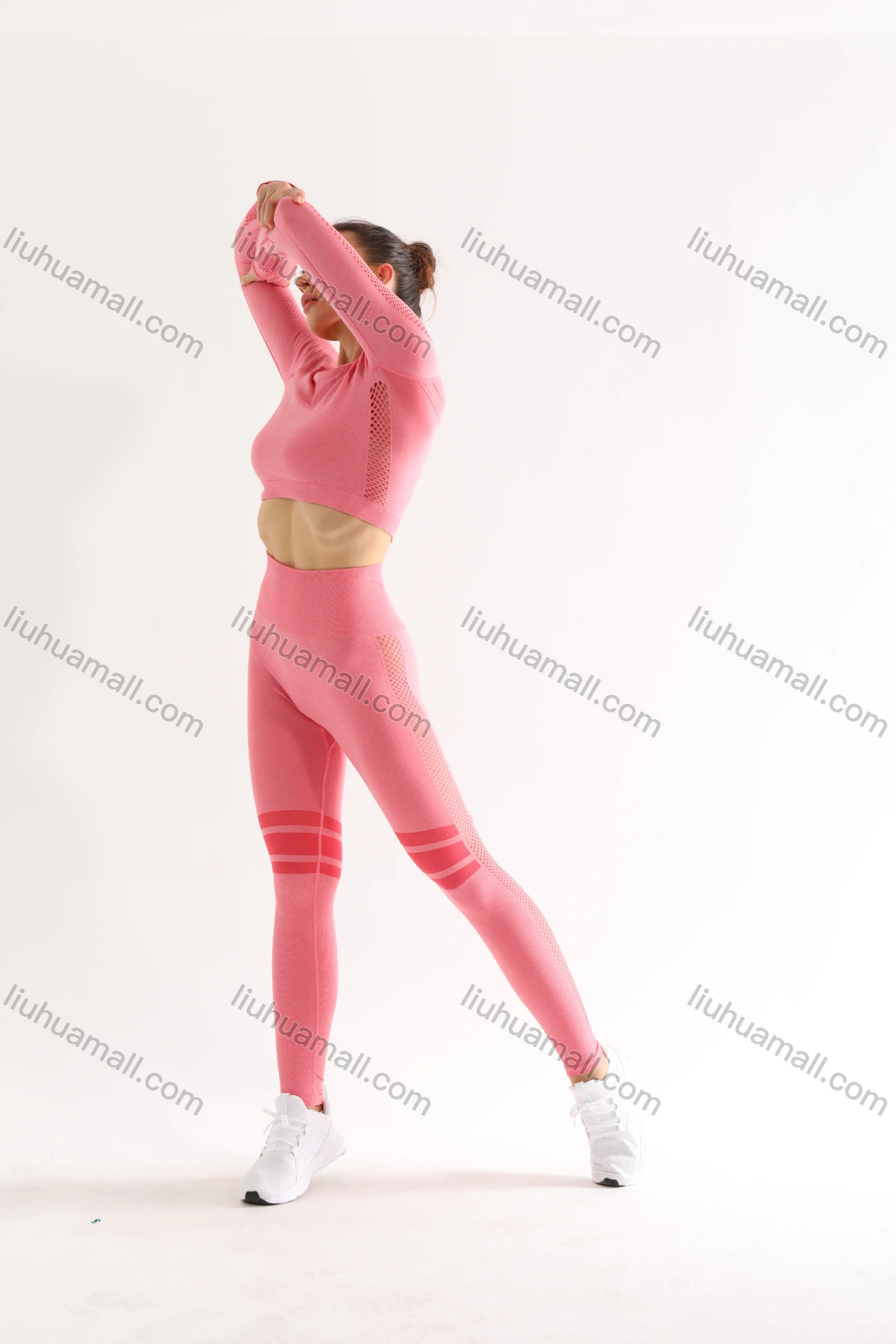 Wholesale Women's 2 Piece Workout Outfits Sports Long Sleeve Seamless Leggings Yoga Gym Activewear Set AB26# - Liuhuamall
