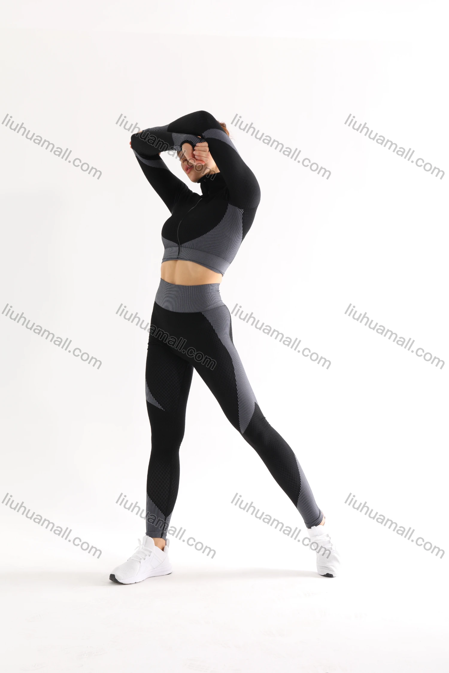 Wholesale Women's 2 Piece Colorblock Workout Outfits Sports Long Sleeve Top Seamless Leggings Yoga Gym Activewear Set AB31# - Liuhuamall
