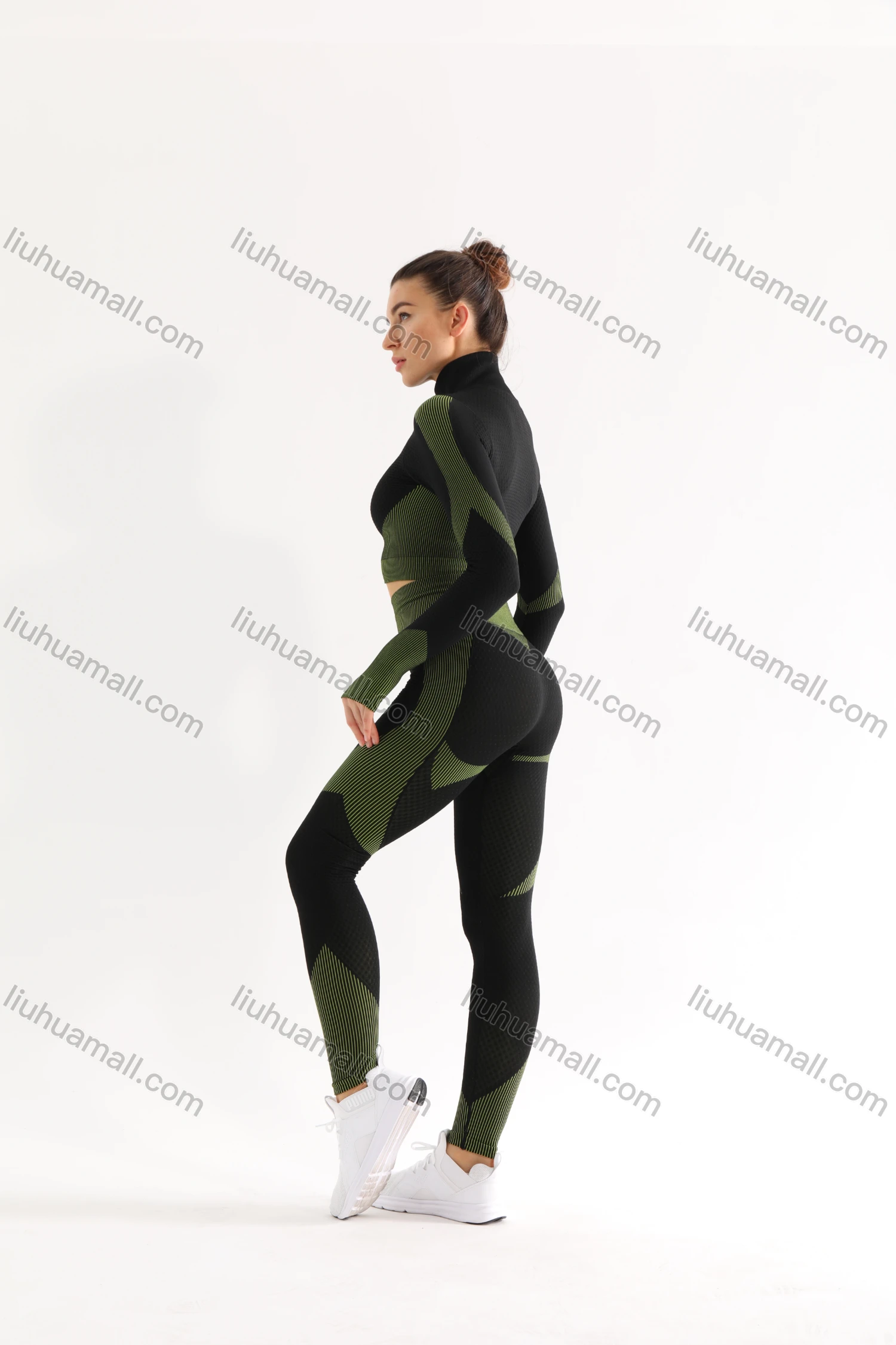 Wholesale Women's 2 Piece Colorblock Workout Outfits Sports Long Sleeve Top Seamless Leggings Yoga Gym Activewear Set AB31# - Liuhuamall