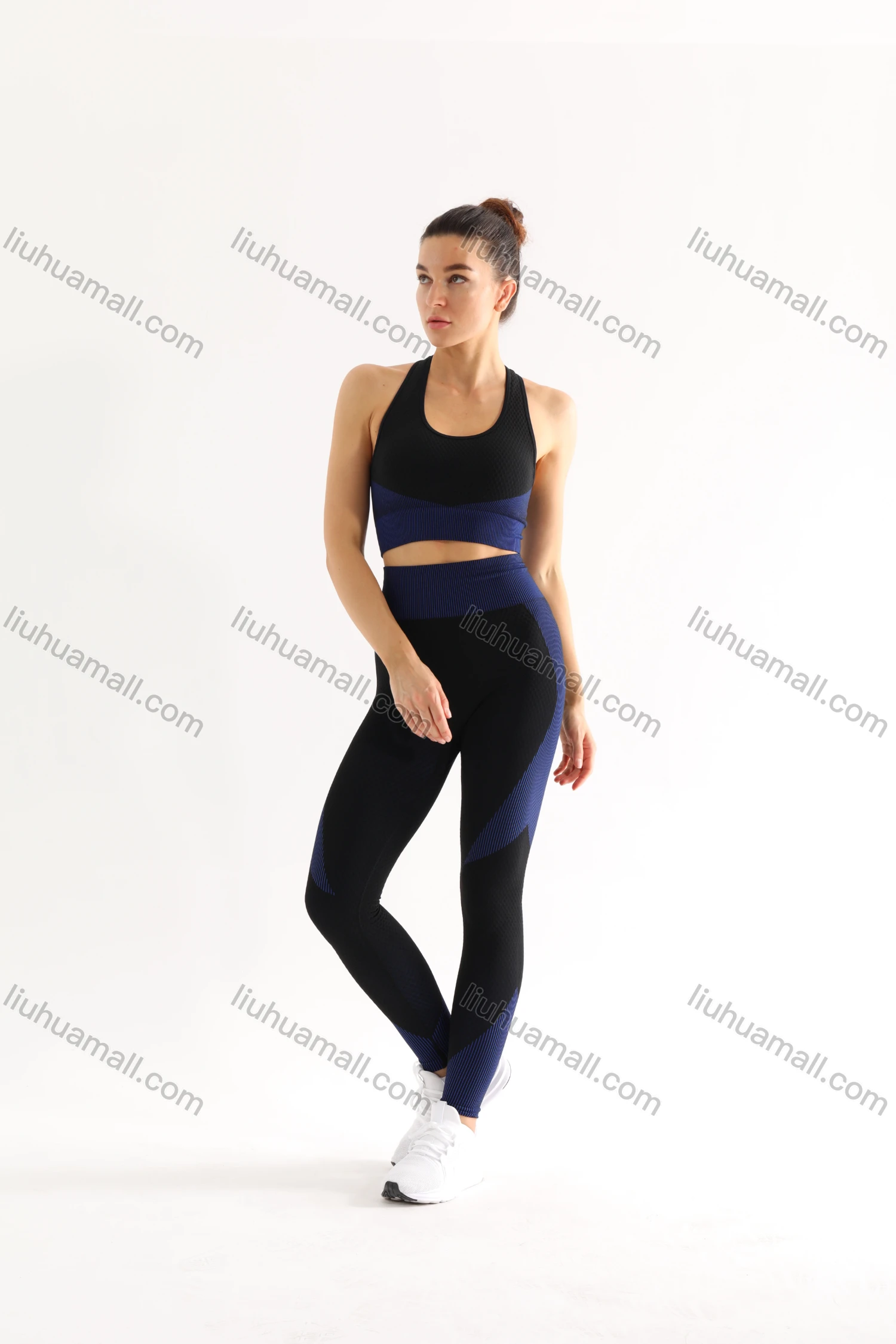 Wholesale Women's 2 Piece Colorblock Workout Outfits Sports Bra Seamless Leggings Yoga Gym Activewear Set AB31-1# - Liuhuamall